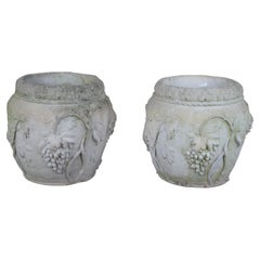 2 French Neoclassical High Relief Grapevine Garden Planter Vases Urns 135lbs
