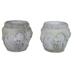 Used 2 French Neoclassical High Relief Grapevine Garden Planter Vases Urns 135lbs