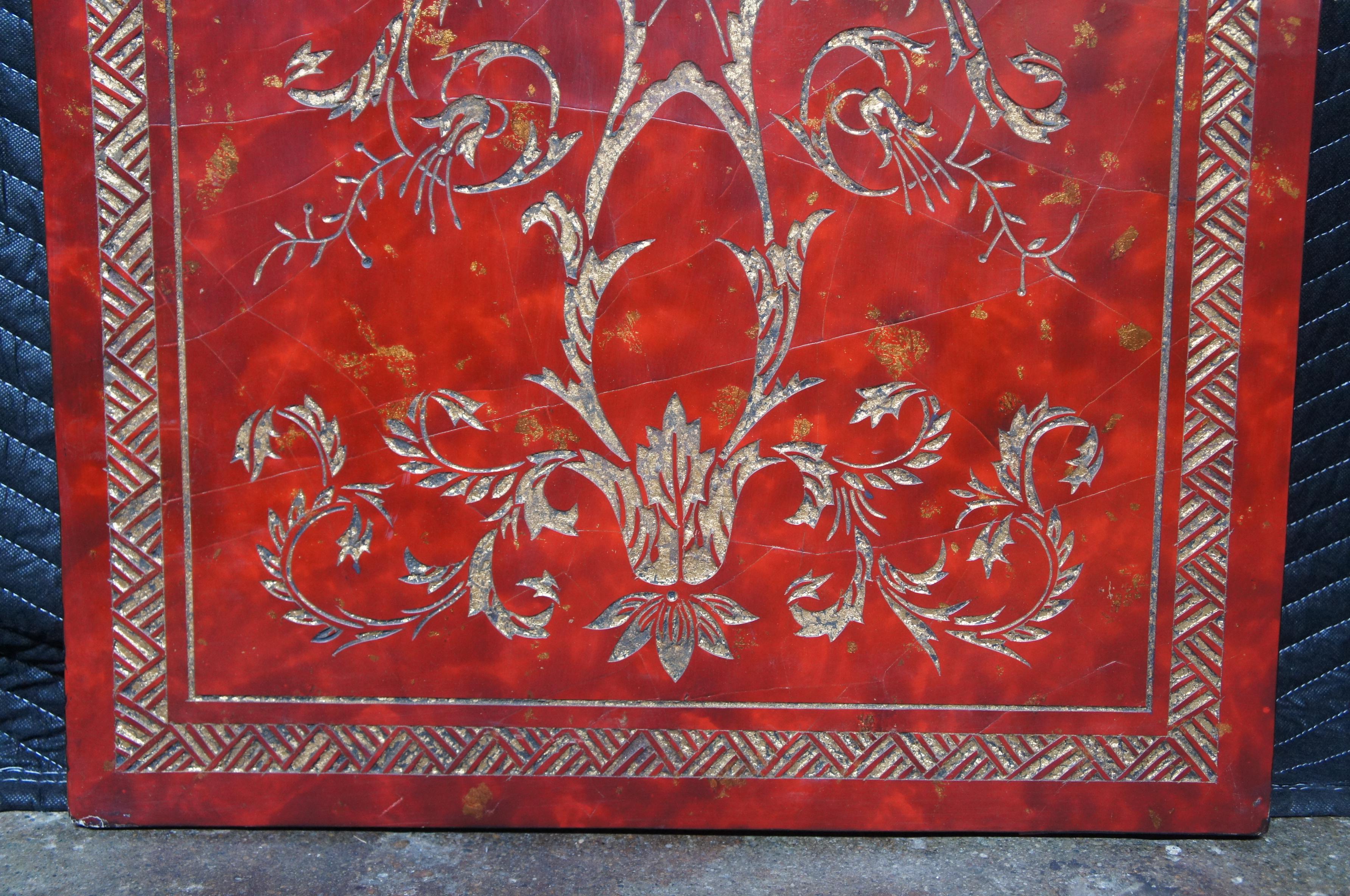 2 French Neoclassical Style Red Lacquer Wall Hanging Panels Gold Urns & Figures For Sale 1