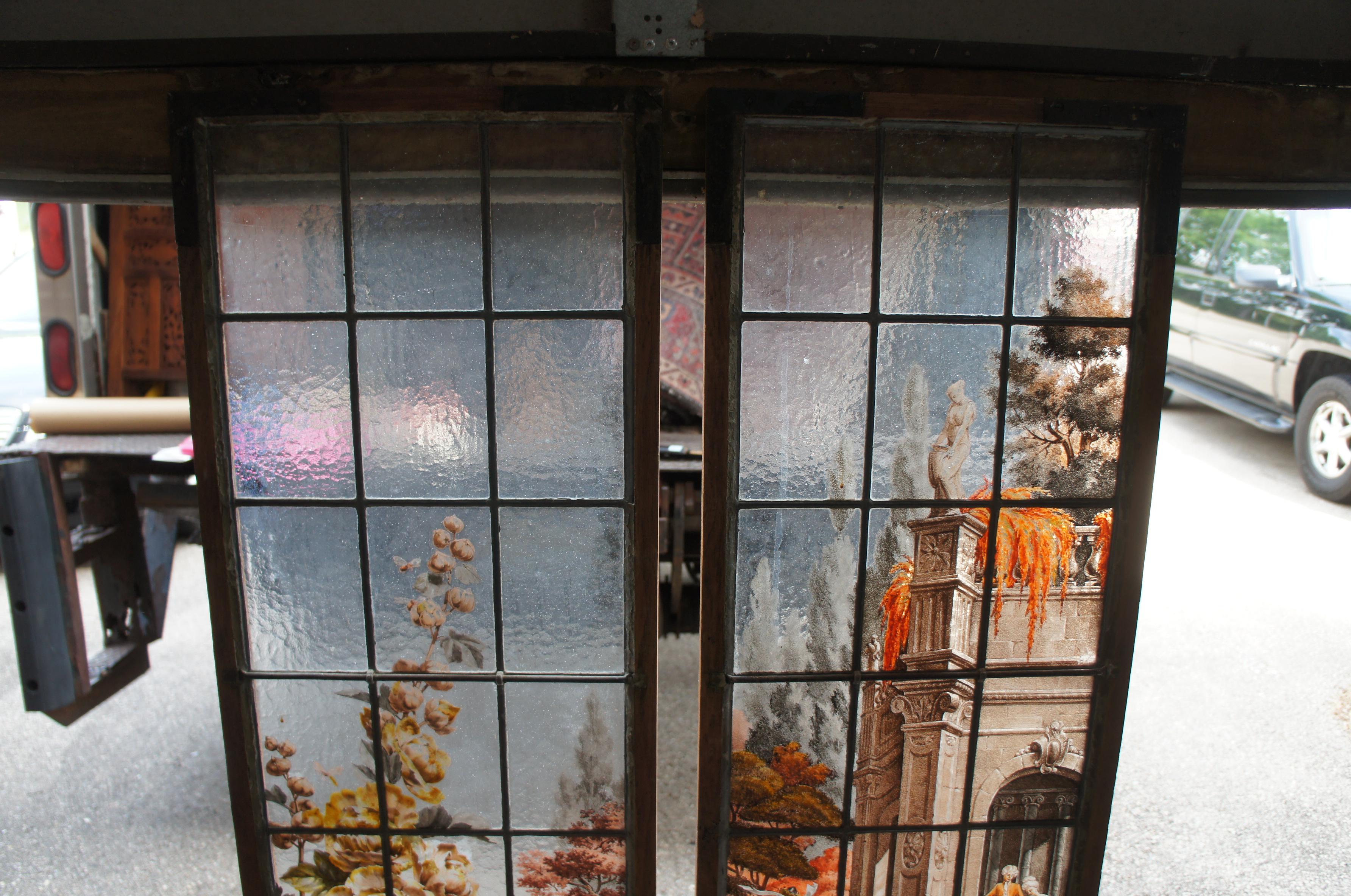 2 Französisch gemalt & gebrannt neoklassischen Bleiverglasung botanischen Stained glass Windows 62