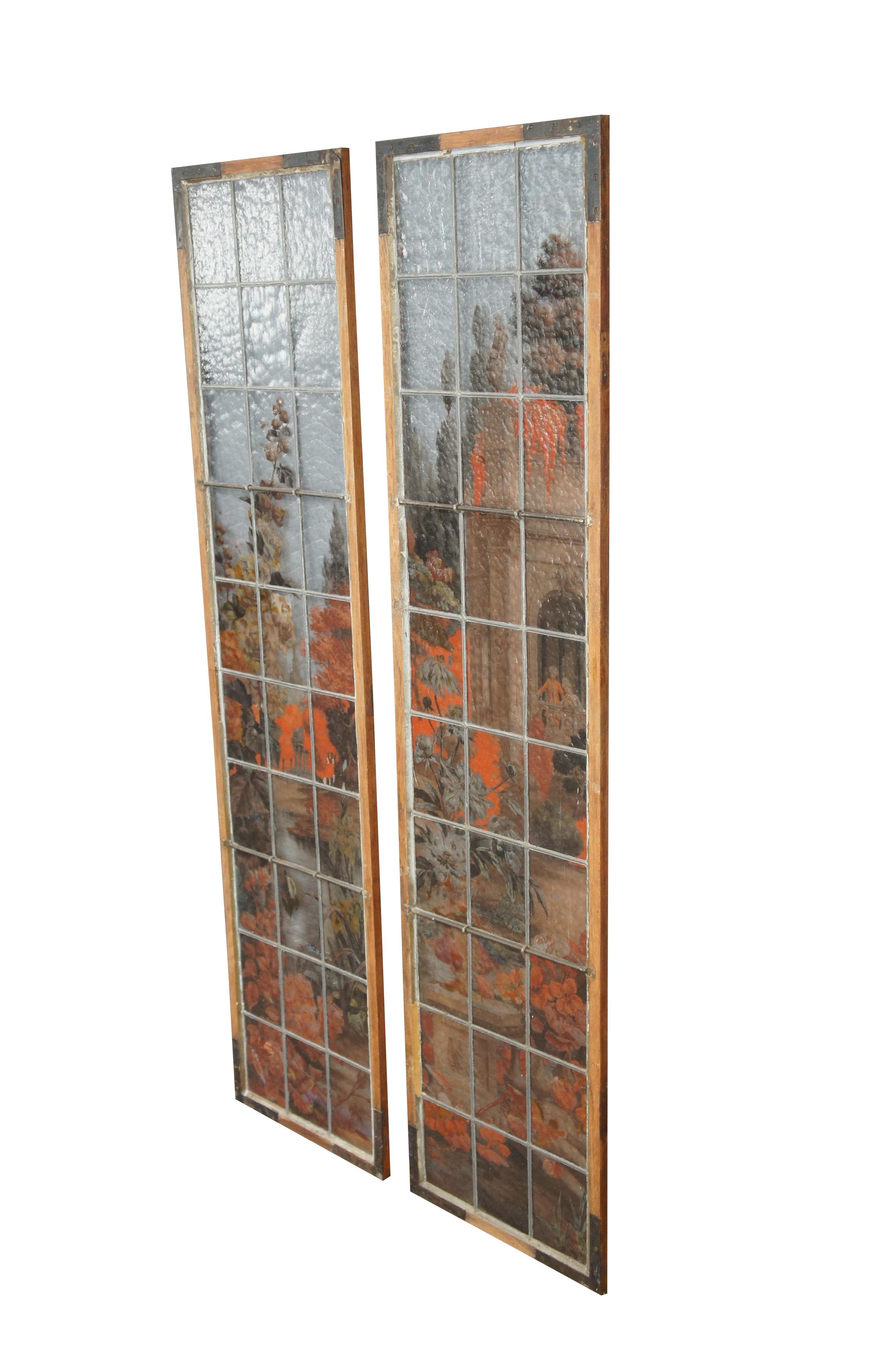 2 Französisch gemalt & gebrannt neoklassischen Bleiverglasung botanischen Stained glass Windows 62