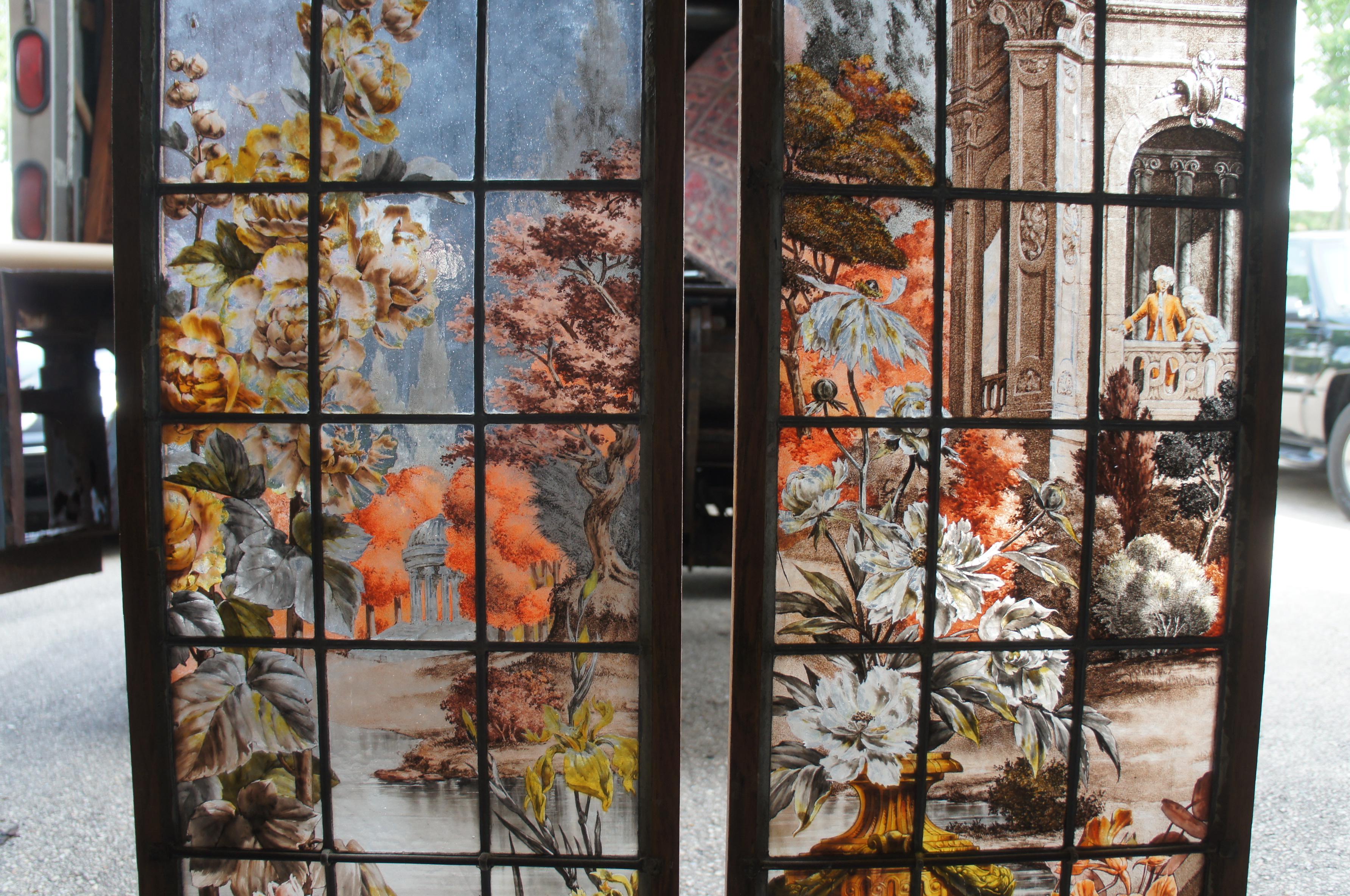 2 Französisch gemalt & gebrannt neoklassischen Bleiverglasung botanischen Stained glass Windows 62