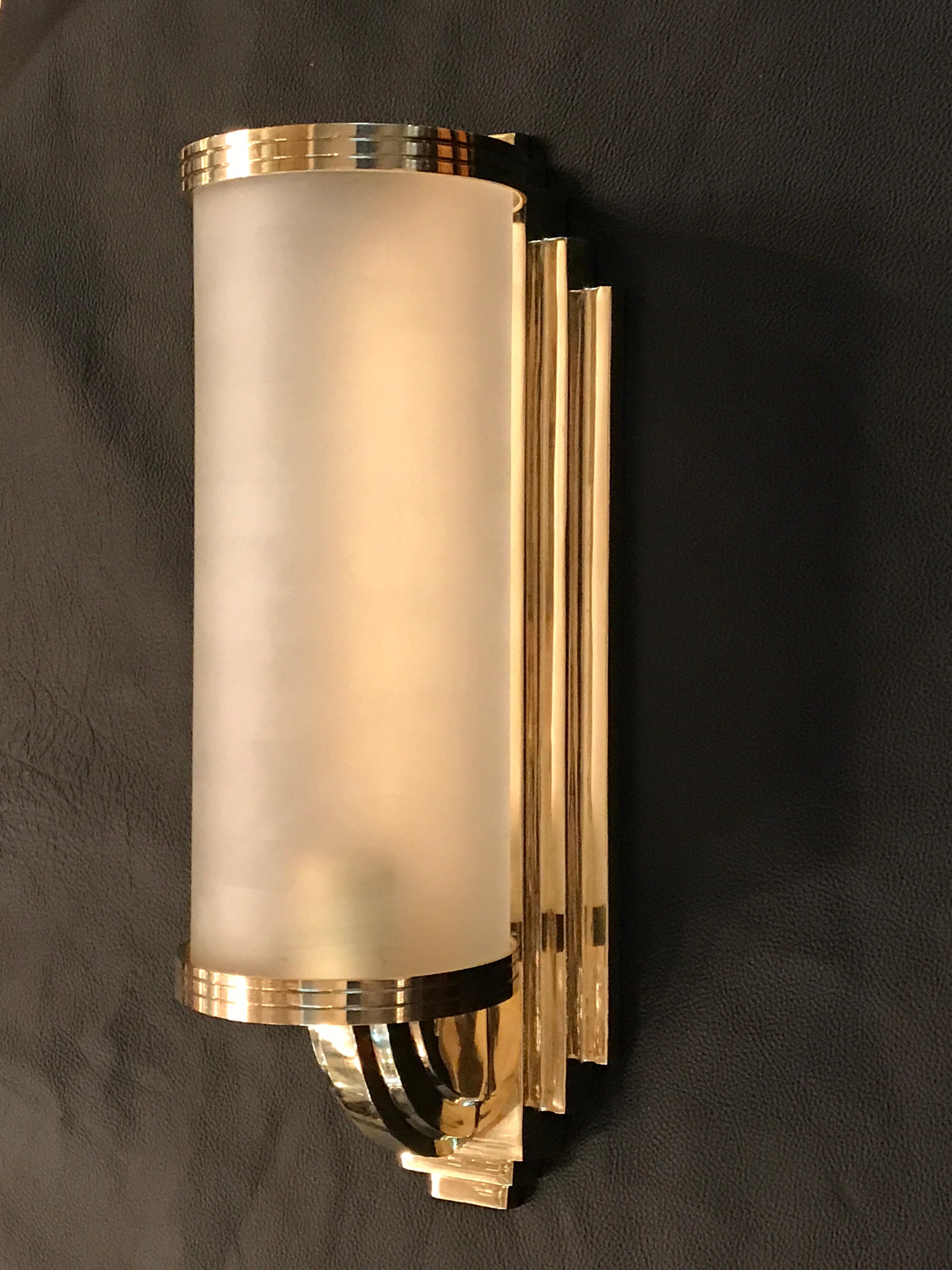 Mid-20th Century 2 French Sconces in Bronze and Glass, Style: Art Deco, Year: 1930, German For Sale