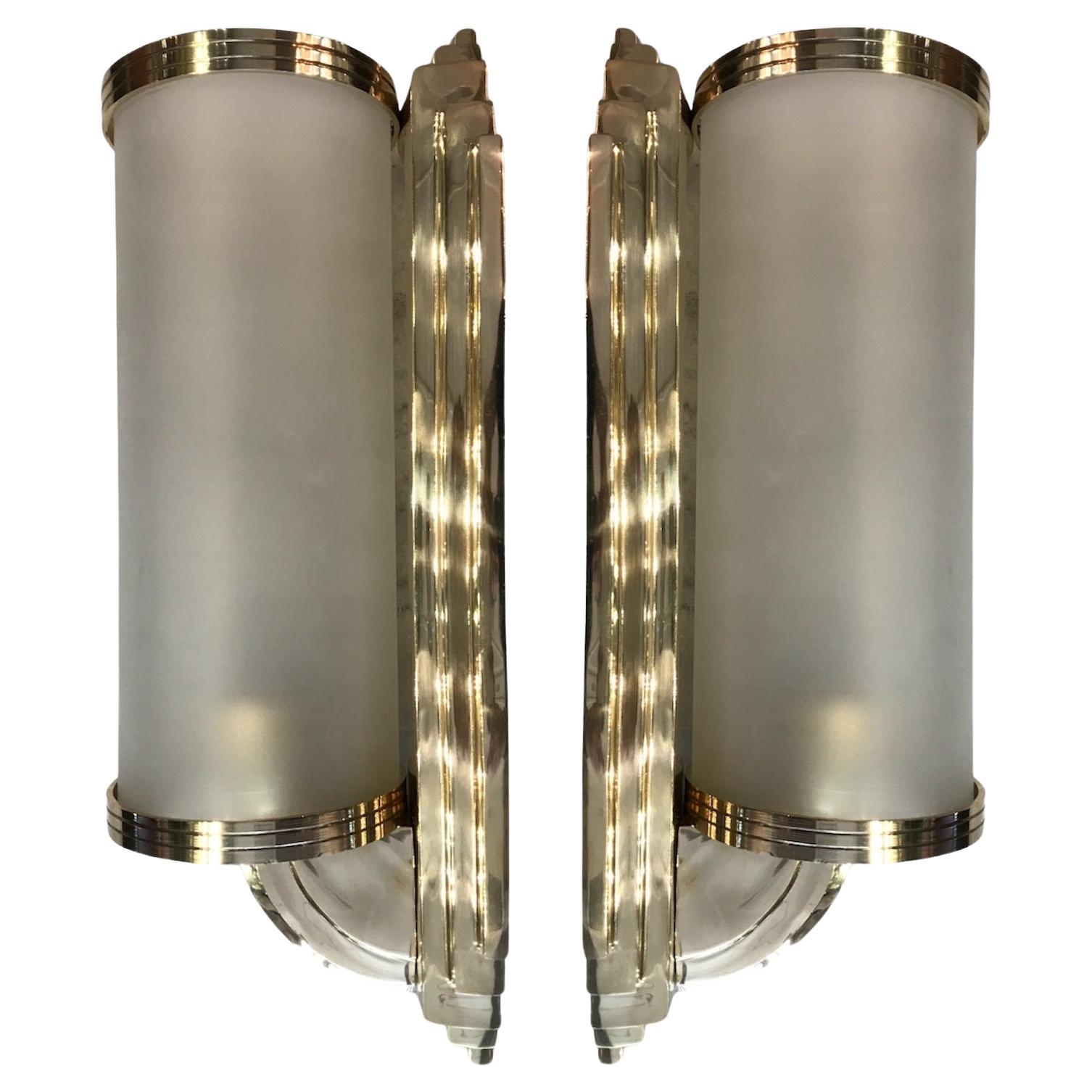 2 French Sconces in Bronze and Glass, Style: Art Deco, Year: 1930, German For Sale