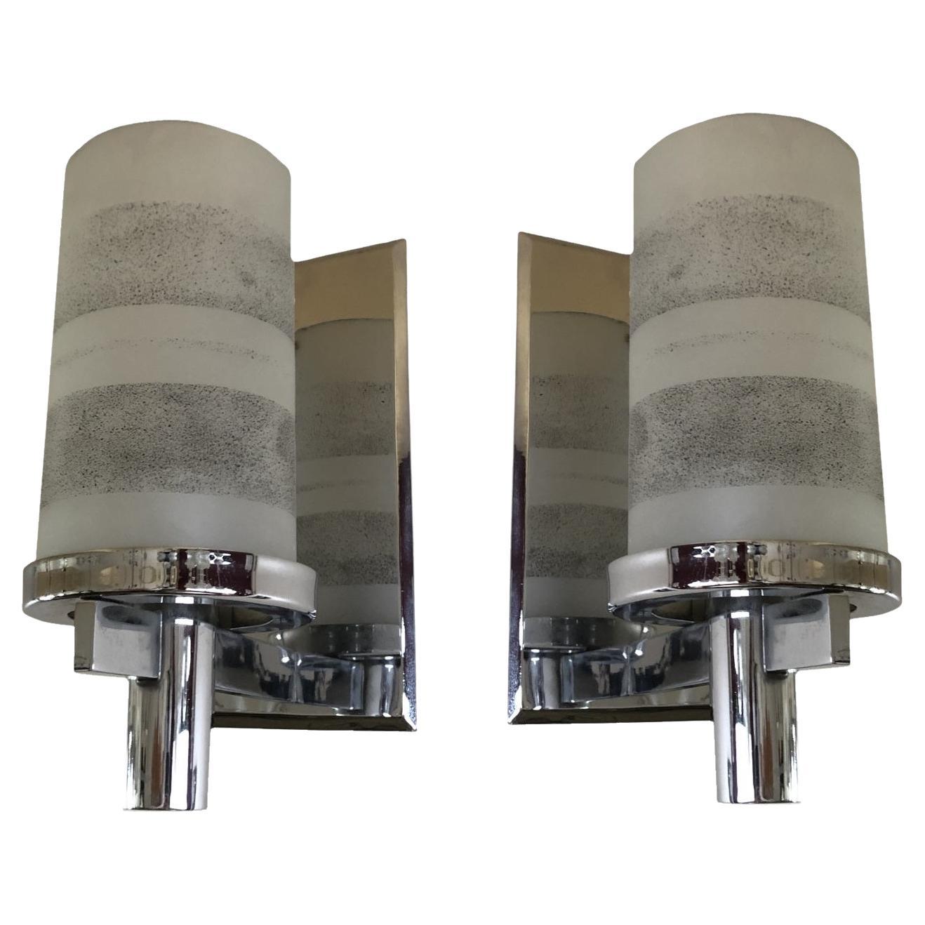 2 French Sconces in Chrome and Glass, Style, Art Deco, Year, 1930, German