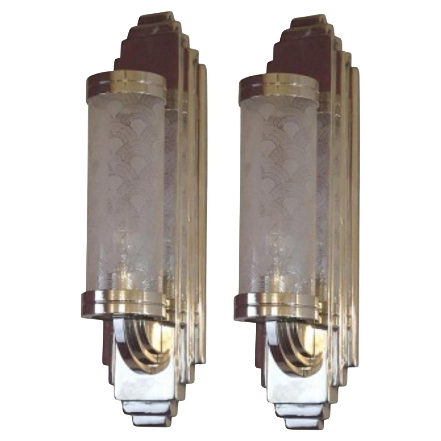 2 Sconces in Chrome and Glass, Style, Art Deco, Year, 1930, German