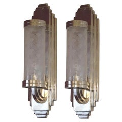 Vintage 2 Sconces in Chrome and Glass, Style, Art Deco, Year, 1930, German