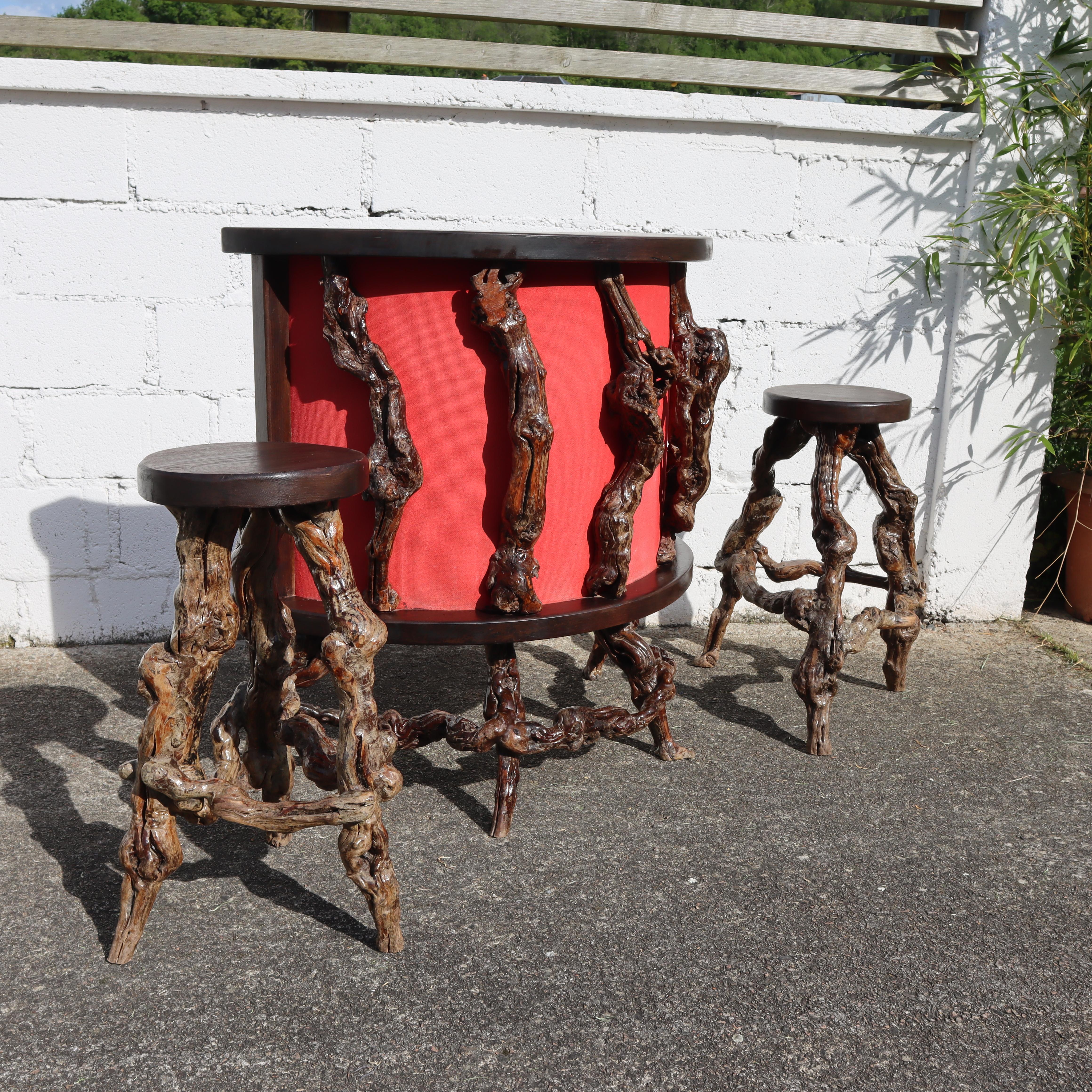 2 French Vintage Vine Wood Branch Bar Stools 5