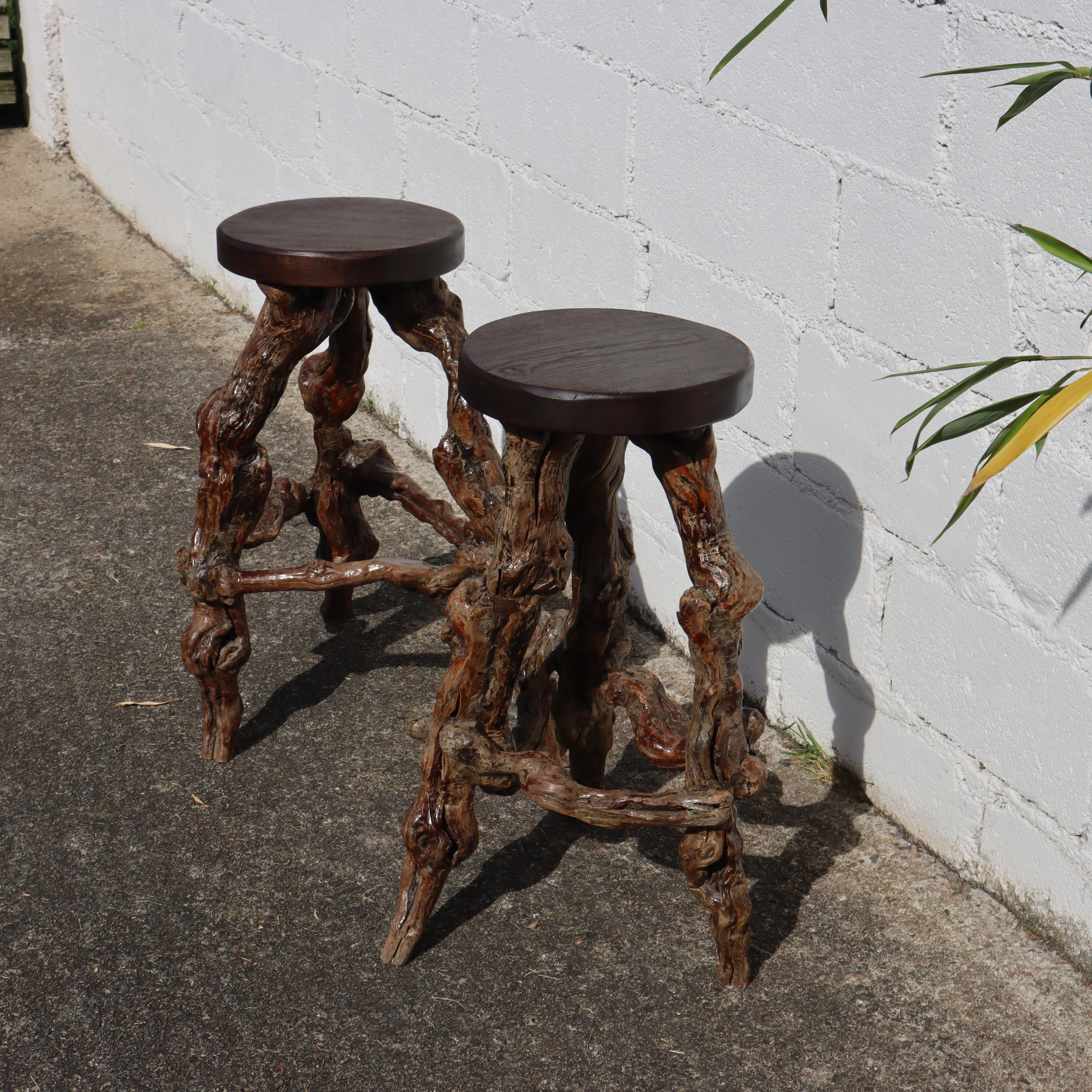 2 French Vintage Vine Wood Branch Bar Stools 8