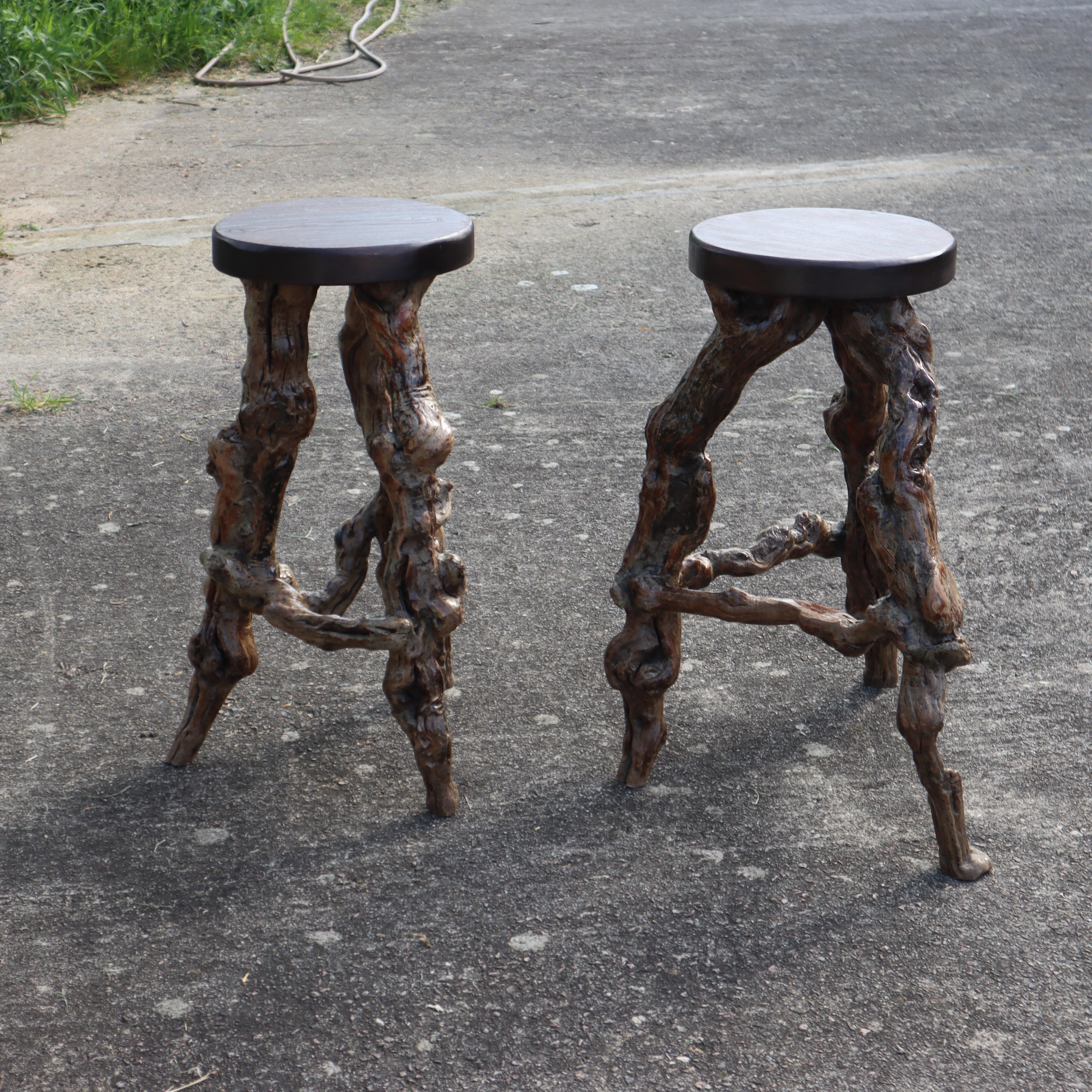2 French Vintage Vine Wood Branch Bar Stools 9