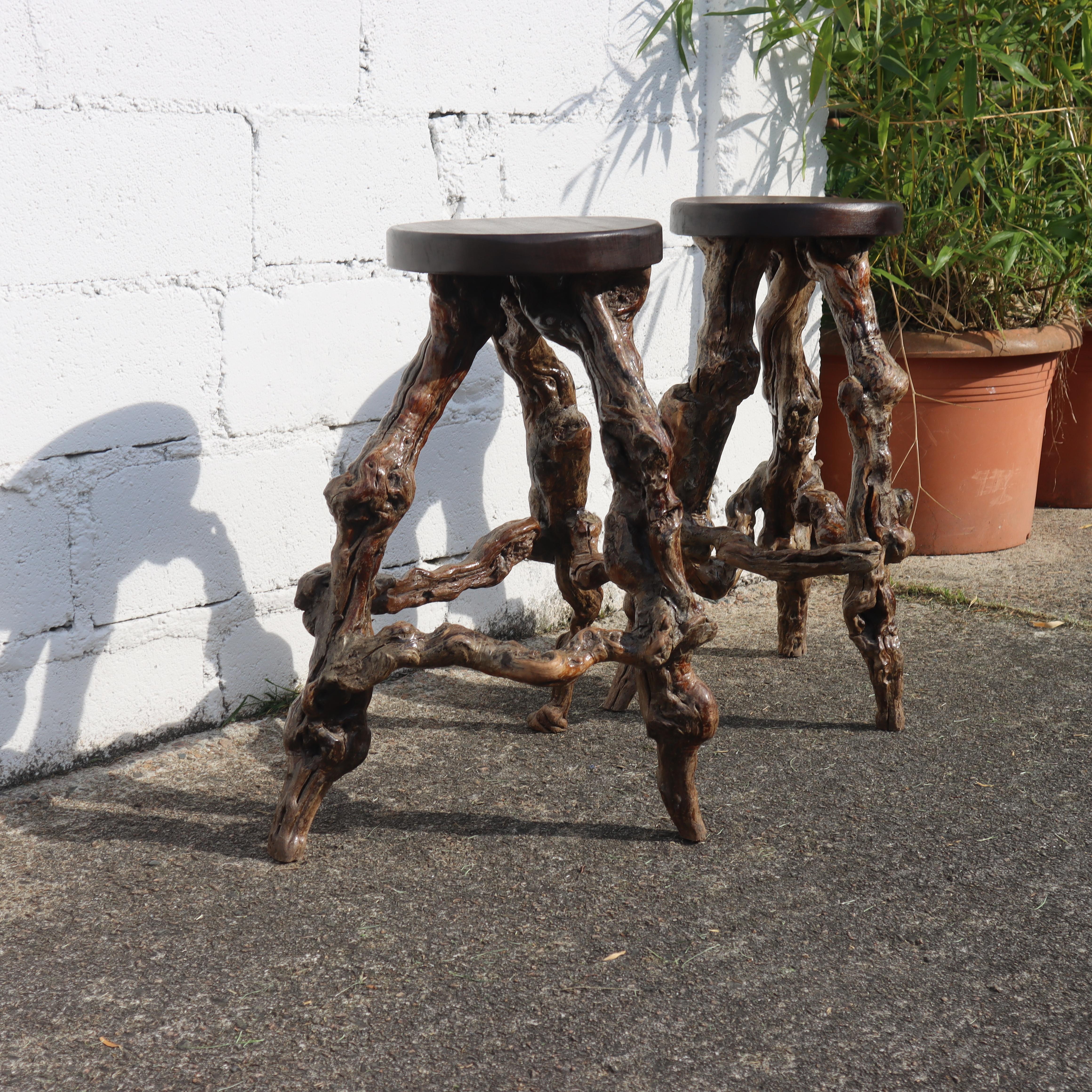 2 French Vintage Vine Wood Branch Bar Stools In Good Condition In Bussiere Dunoise, Nouvel Aquitaine