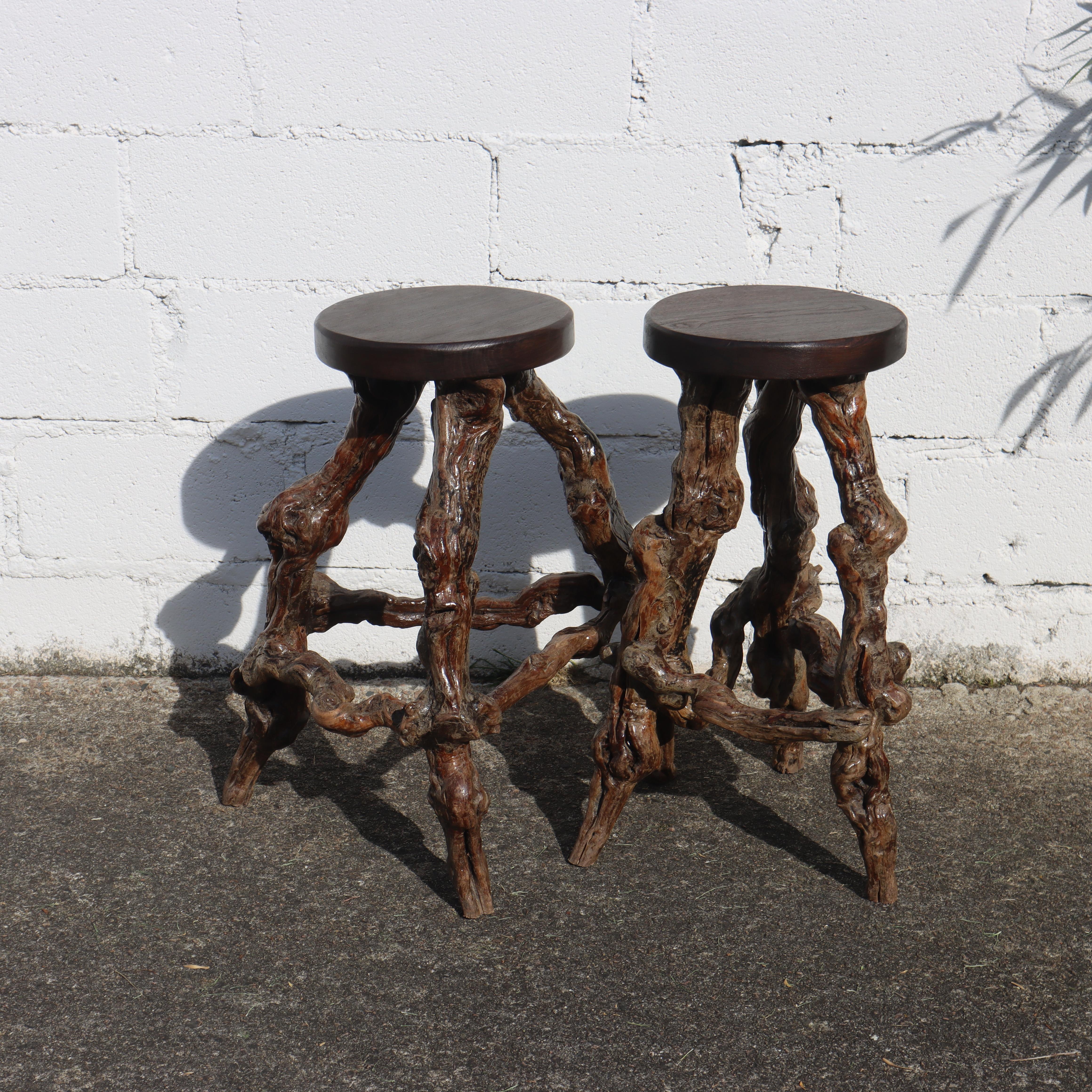 Mid-20th Century 2 French Vintage Vine Wood Branch Bar Stools