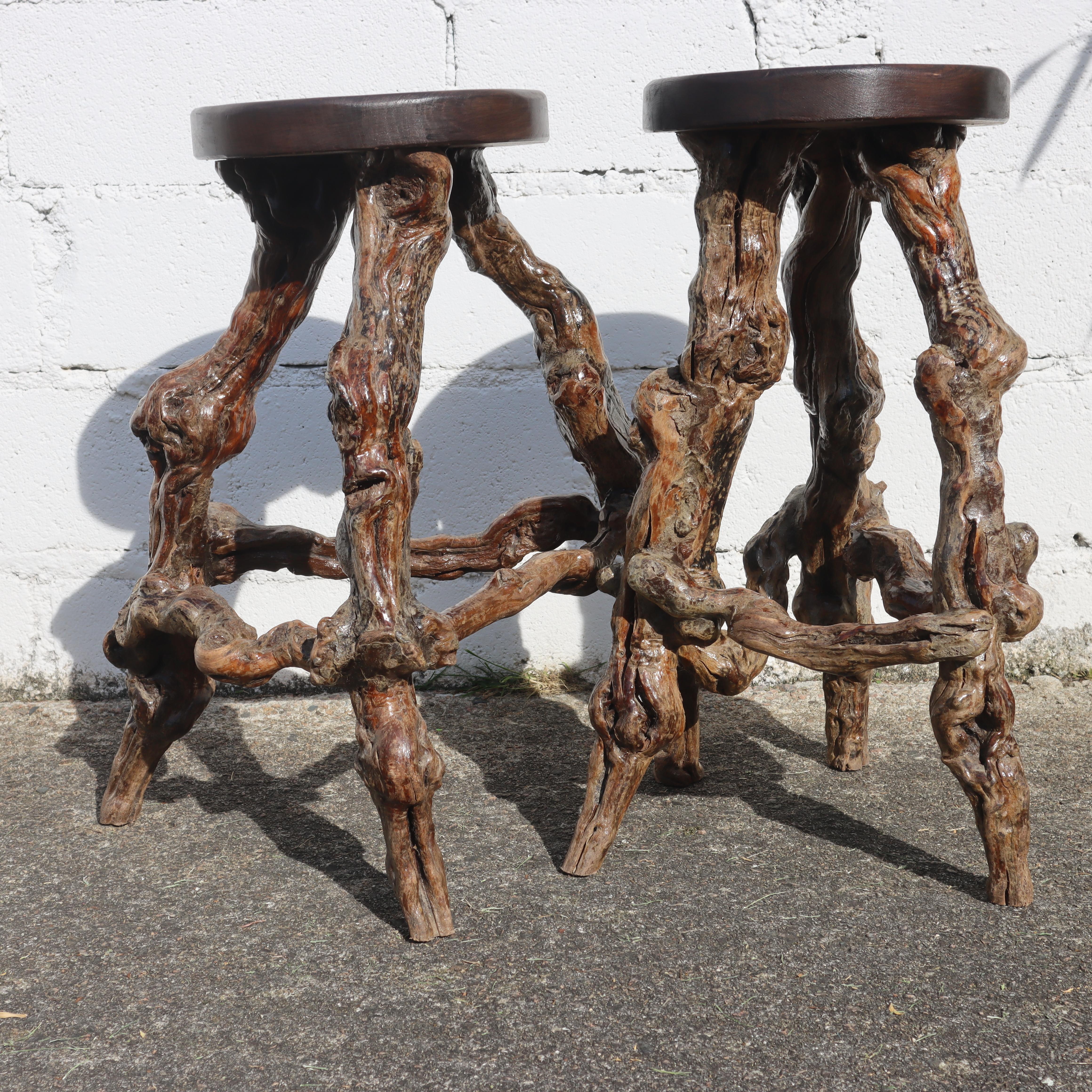 2 French Vintage Vine Wood Branch Bar Stools 2