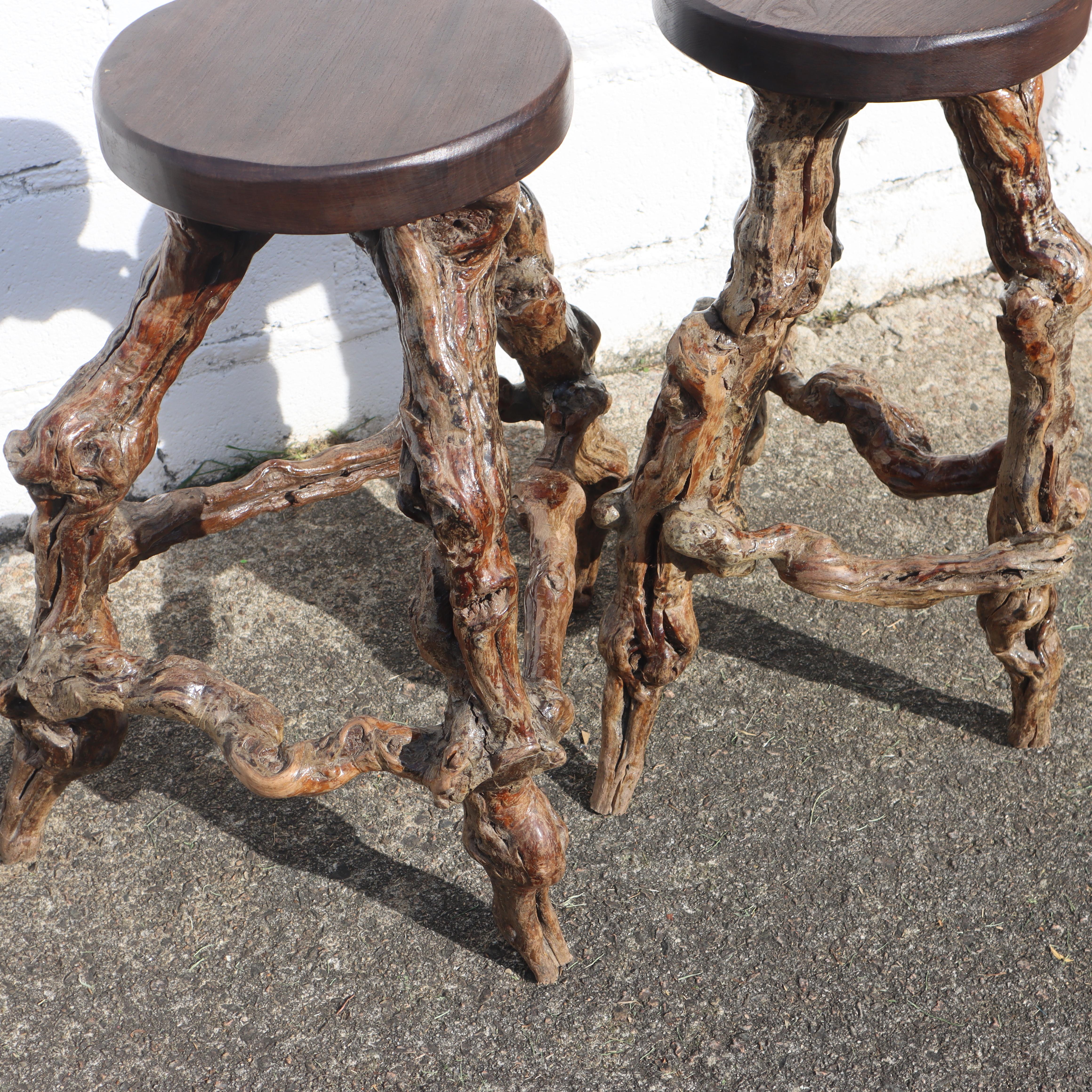 2 French Vintage Vine Wood Branch Bar Stools 3