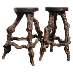  2 French Vintage Vine Wood Branch Bar Stools 