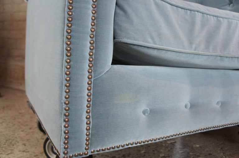 2 Frontgate Barrow Chesterfield Tufted Club Library Chairs Blue