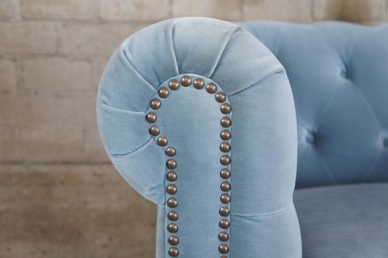 2 Frontgate Barrow Chesterfield Tufted Club Library Chairs Blue