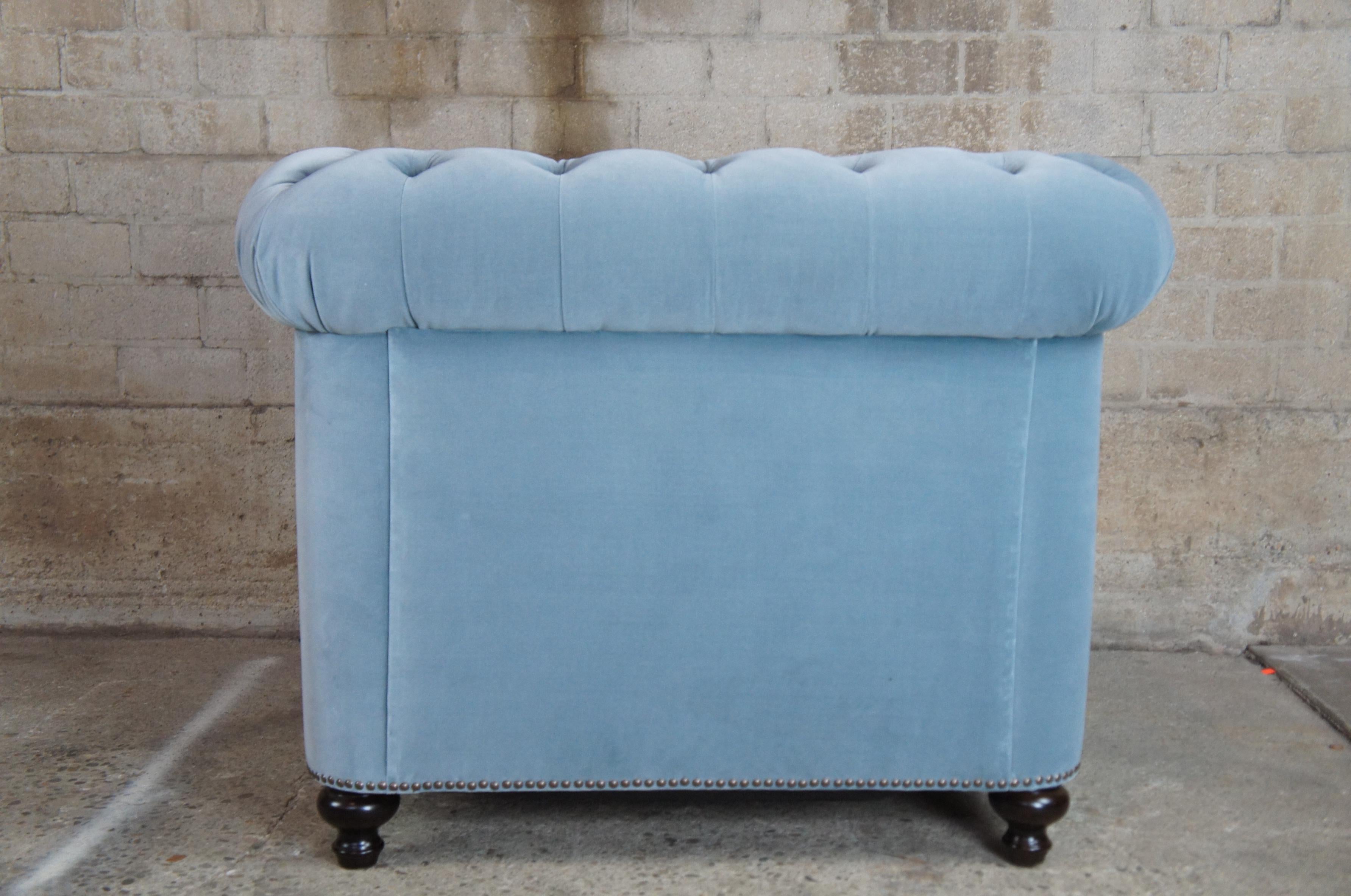 2 Frontgate Barrow Chesterfield Tufted Club Library Chairs Blue Nailhead Modern 1