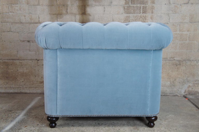 2 Frontgate Barrow Chesterfield Tufted Club Library Chairs Blue