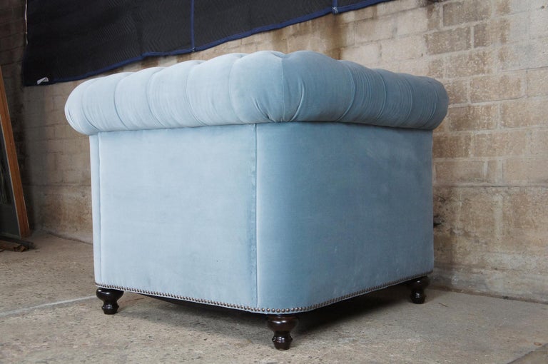 2 Frontgate Barrow Chesterfield Tufted Club Library Chairs Blue