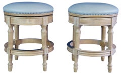 2 Frontgate Chapman Backless Swivel Bar & Counter Stools Leather Louis XV French