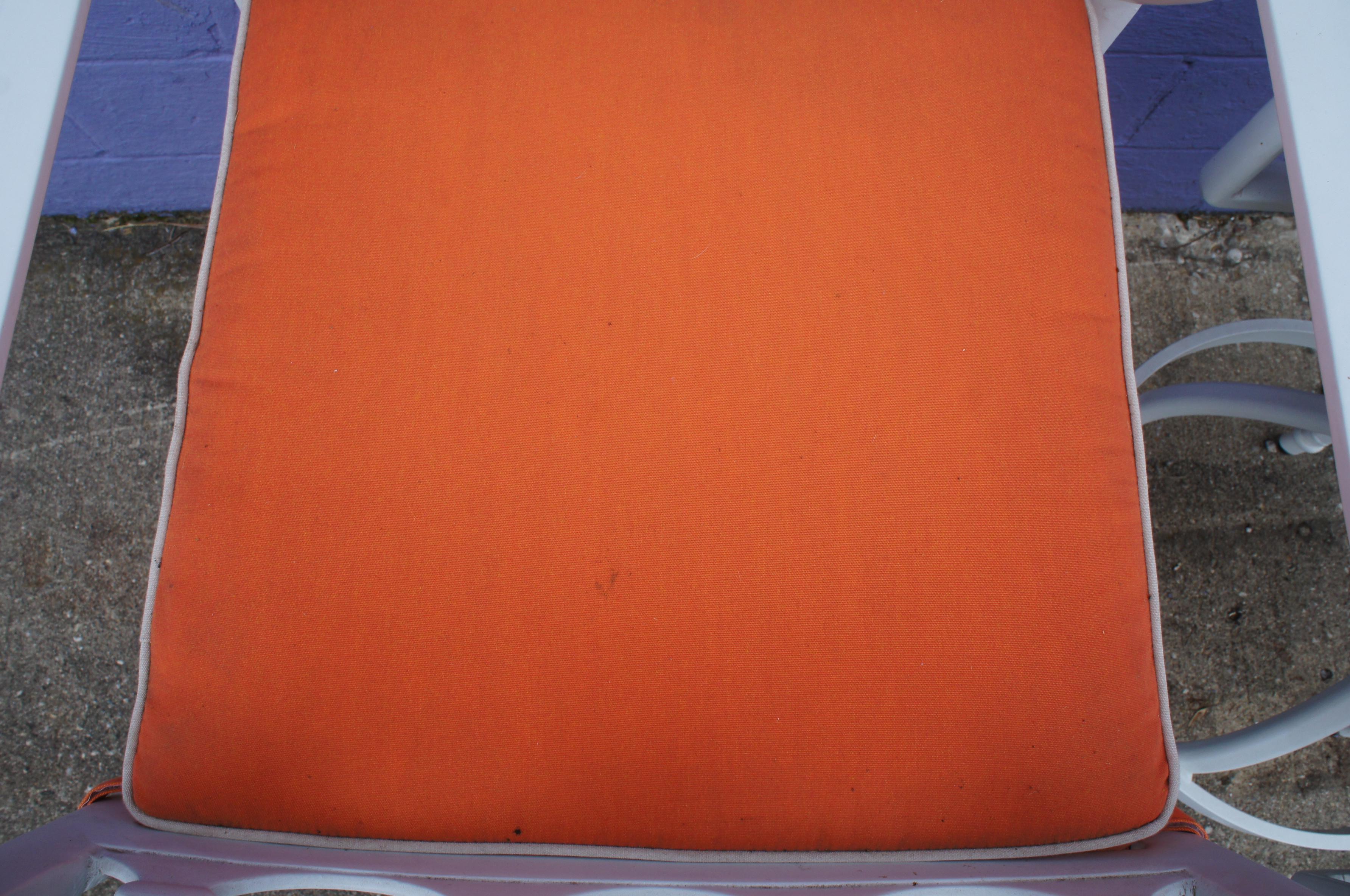 20th Century 2 Frontgate Grayson Swivel Bar Stools White Aluminum Lattice Design Orange Seat