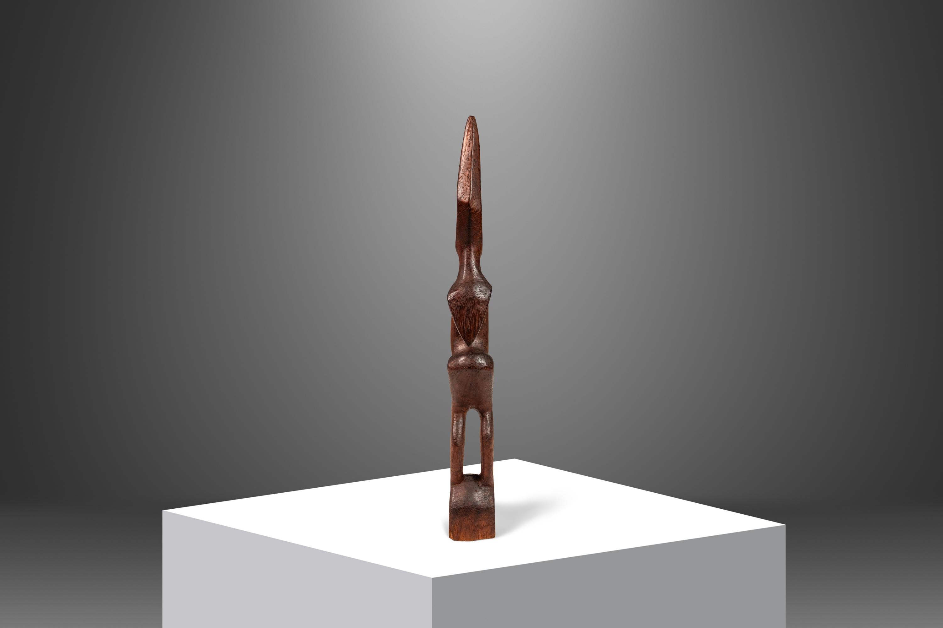 Africano 2 ft Pregnant Humanoid Sculpture Carved from Solid Mahogany, West Africa, 1970's in vendita