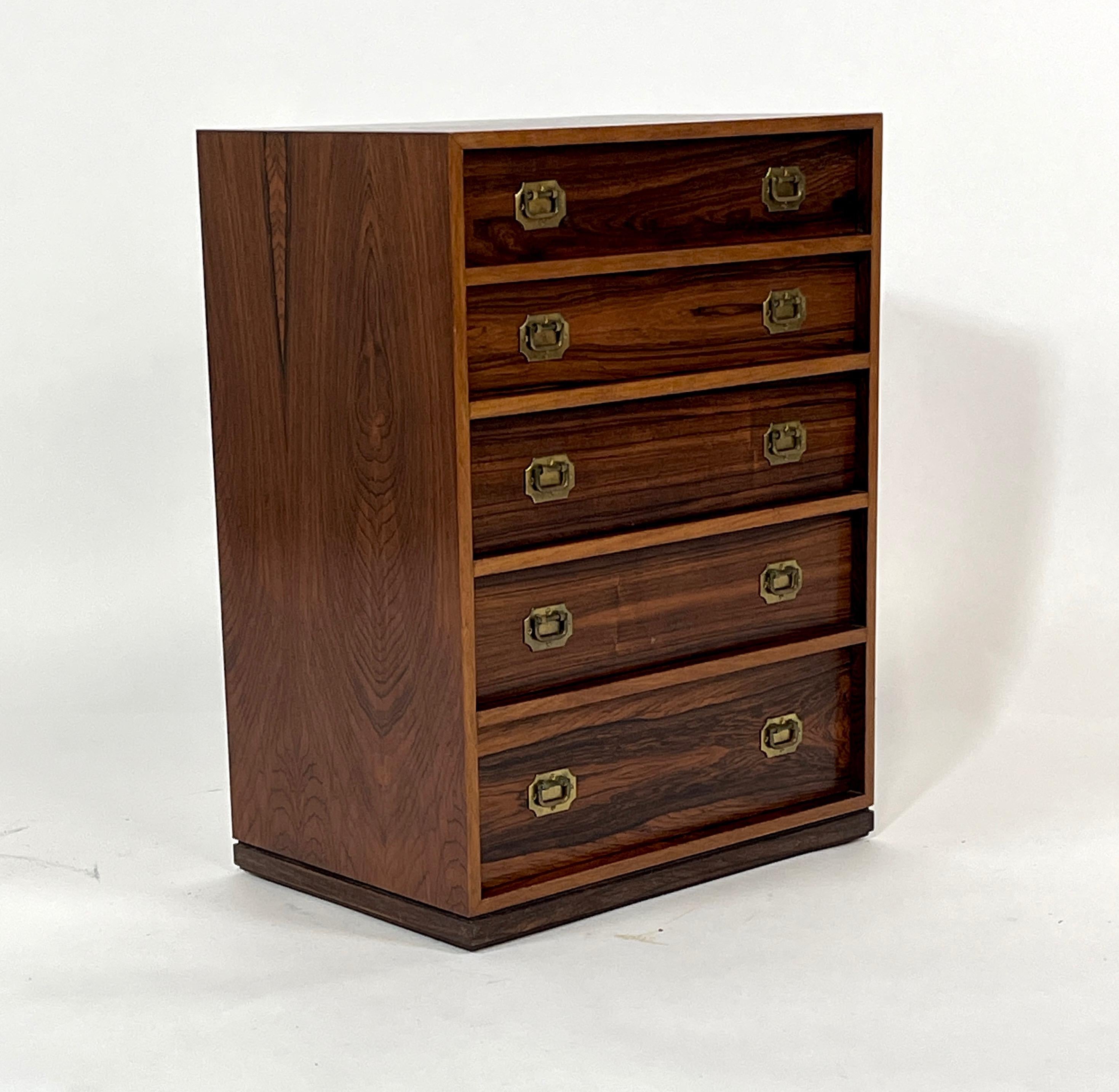 Scandinavian Modern Henning Korch Rosewood Campaign Jewelry Chest of Drawers from Denmark