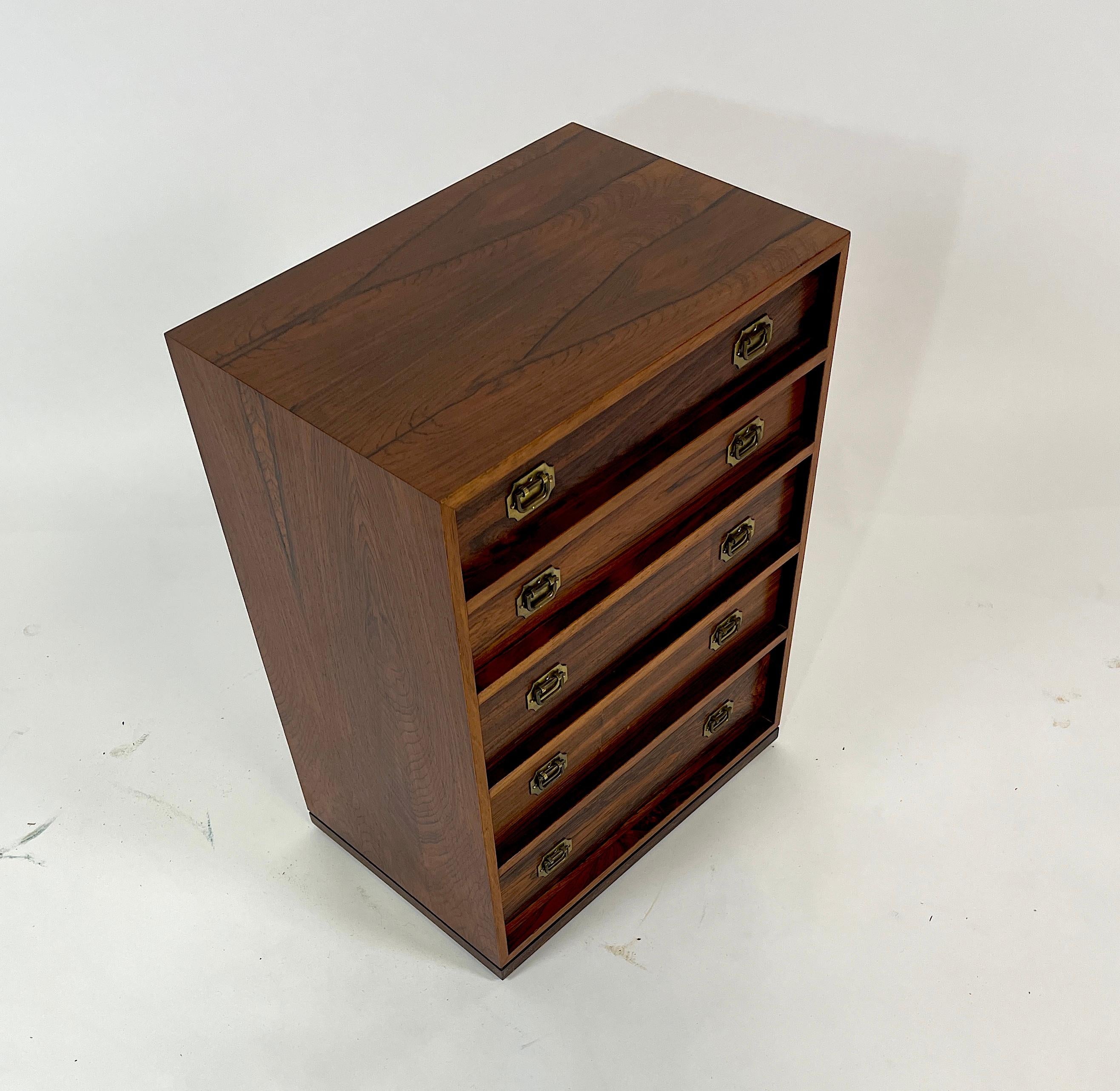 Danish Henning Korch Rosewood Campaign Jewelry Chest of Drawers from Denmark
