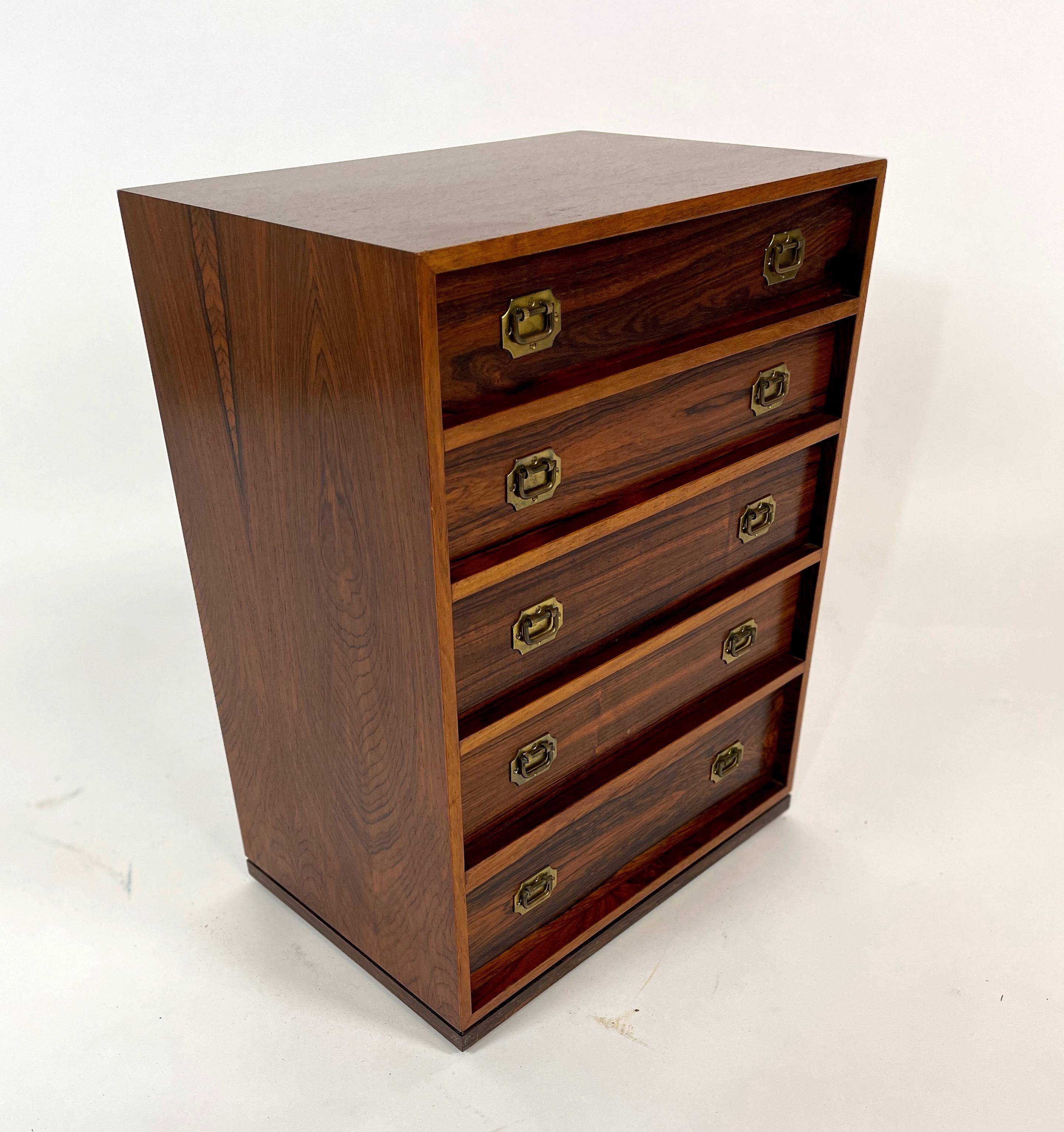 Henning Korch Rosewood Campaign Jewelry Chest of Drawers from Denmark In Good Condition In Hudson, NY