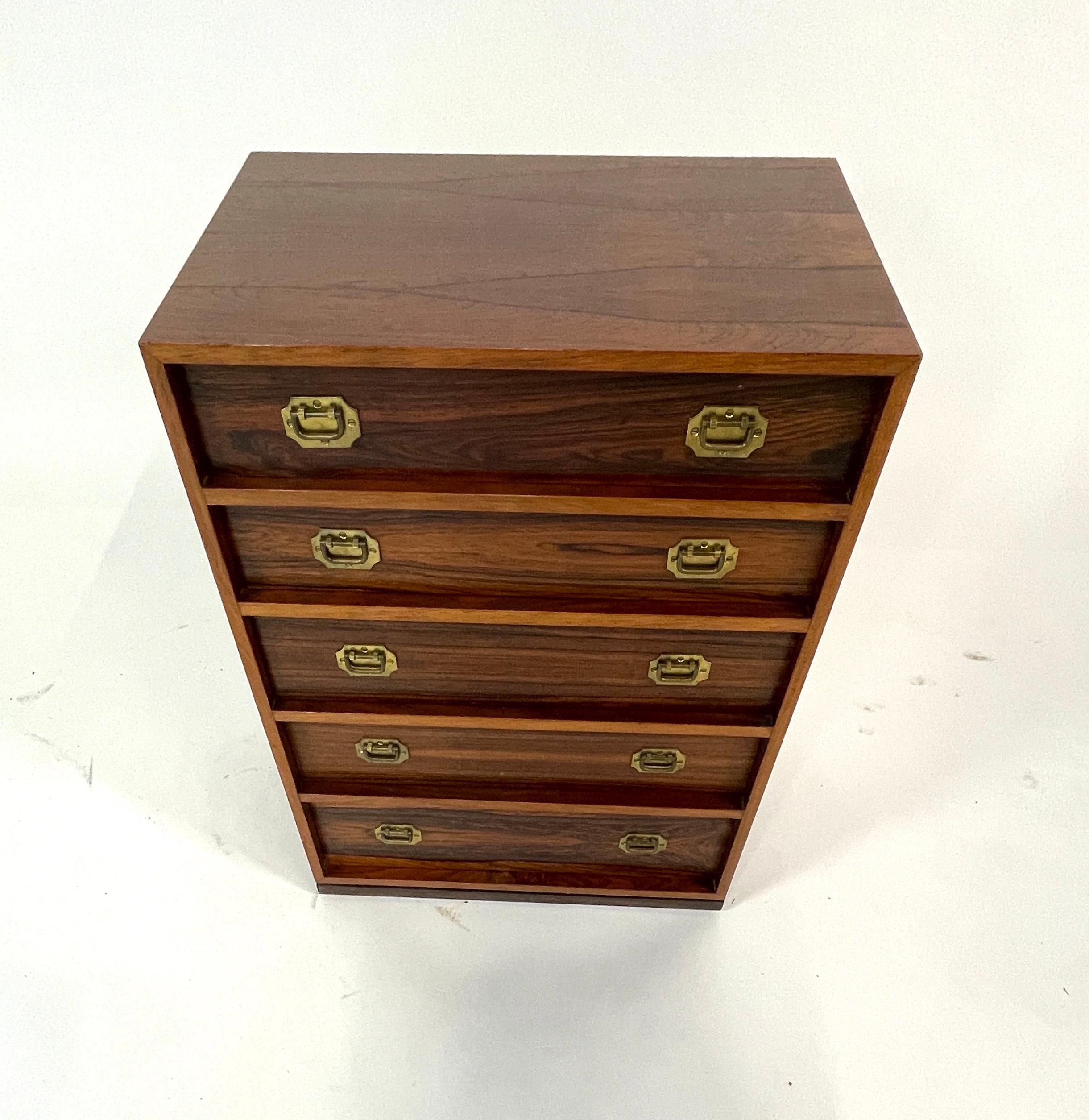 Mid-20th Century Henning Korch Rosewood Campaign Jewelry Chest of Drawers from Denmark