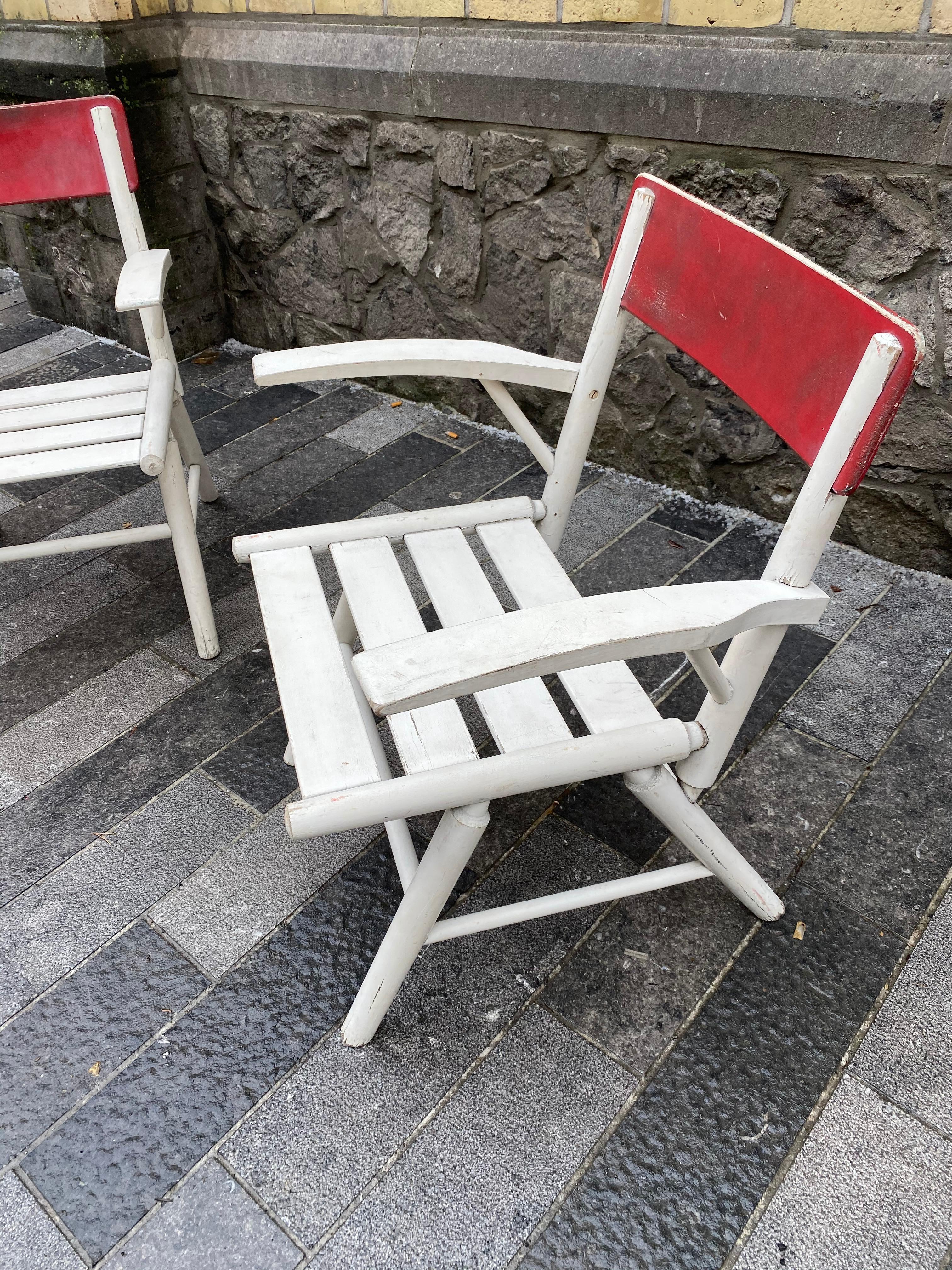 French 2 Garden or Veranda Armchairs in Lacquered Wood, circa 1950-1960 For Sale