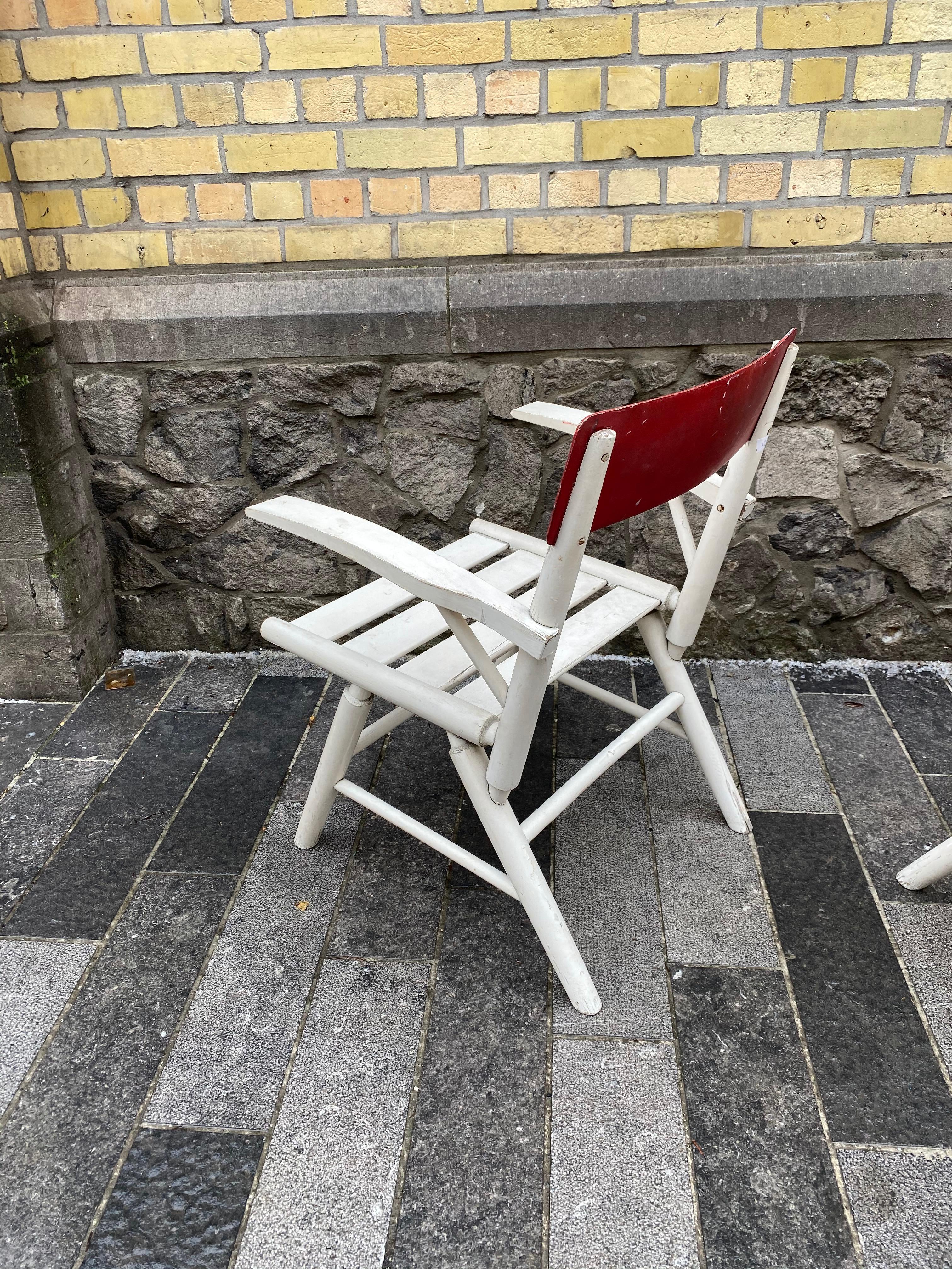 2 Garden or Veranda Armchairs in Lacquered Wood, circa 1950-1960 In Good Condition For Sale In Saint-Ouen, FR