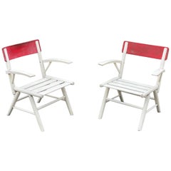 2 Garden or Veranda Armchairs in Lacquered Wood, circa 1950-1960