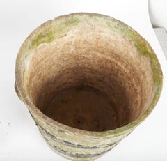 2 Garden Pots in White Painted Concrete, Black Striped, circa 1930/1950