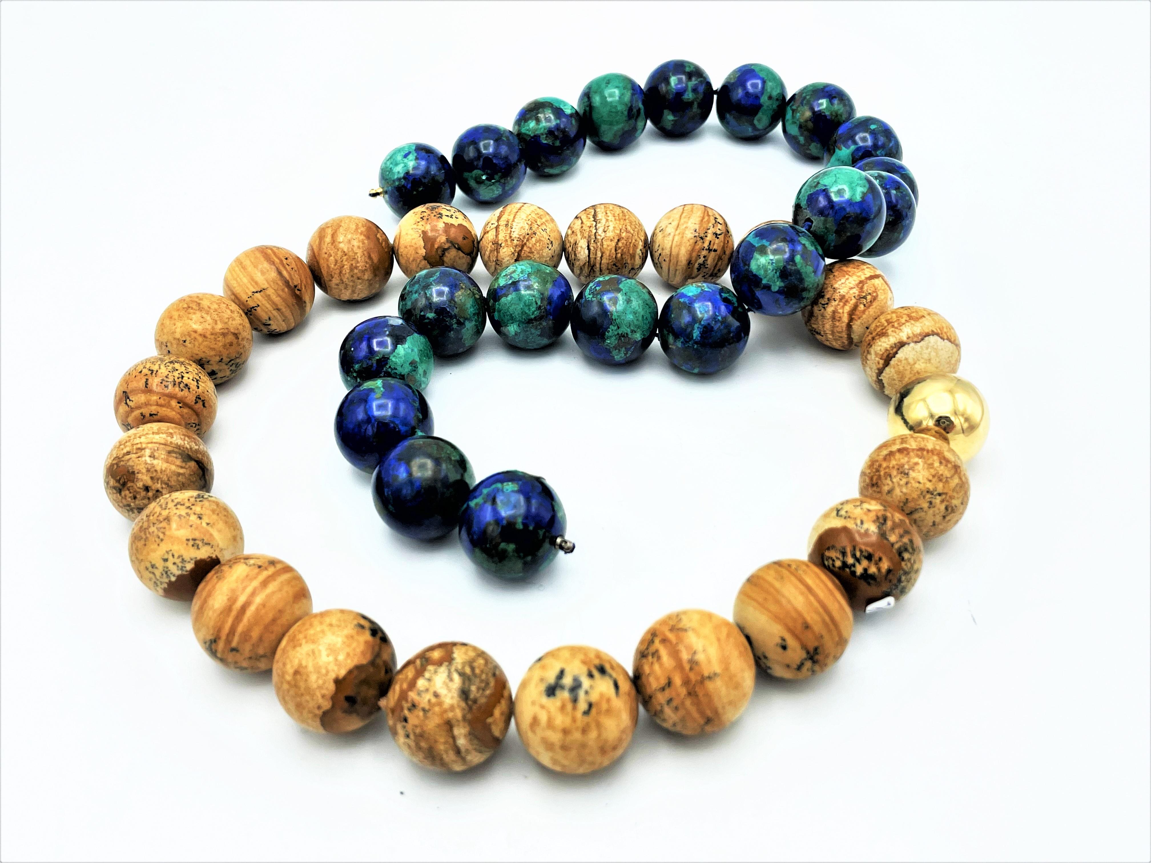 2 gemstone chains Azurite-Malachite and Jasper with a ball lock for both chains 6