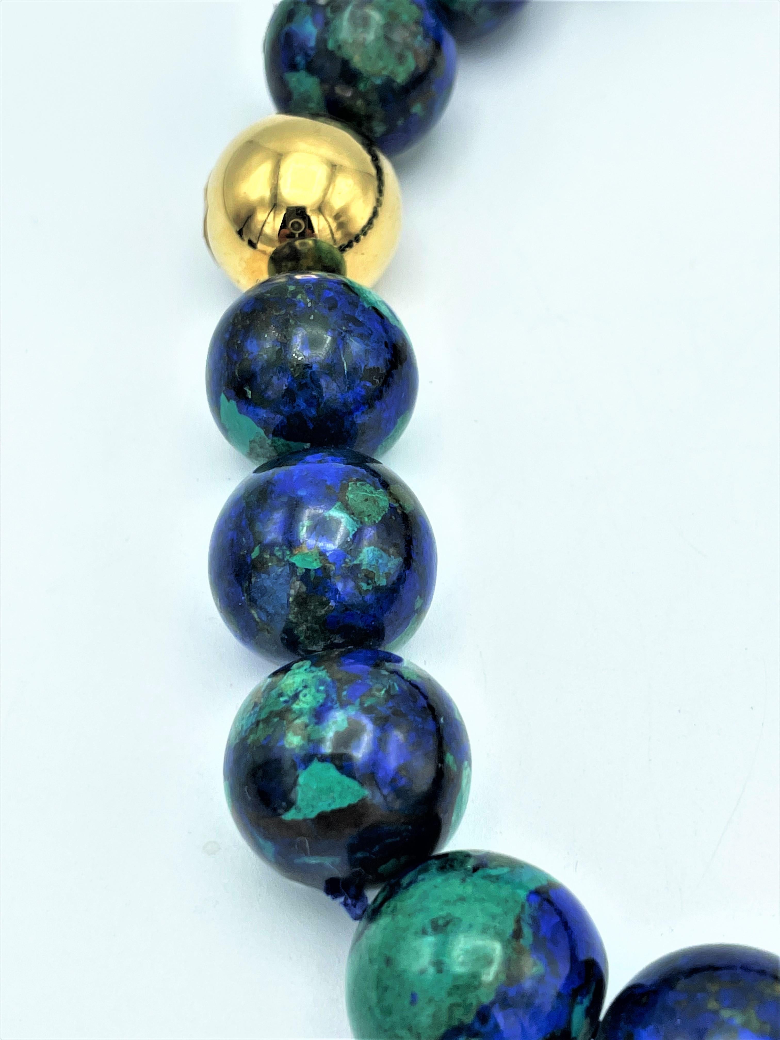Round Cut 2 gemstone chains Azurite-Malachite and Jasper with a ball lock for both chains For Sale