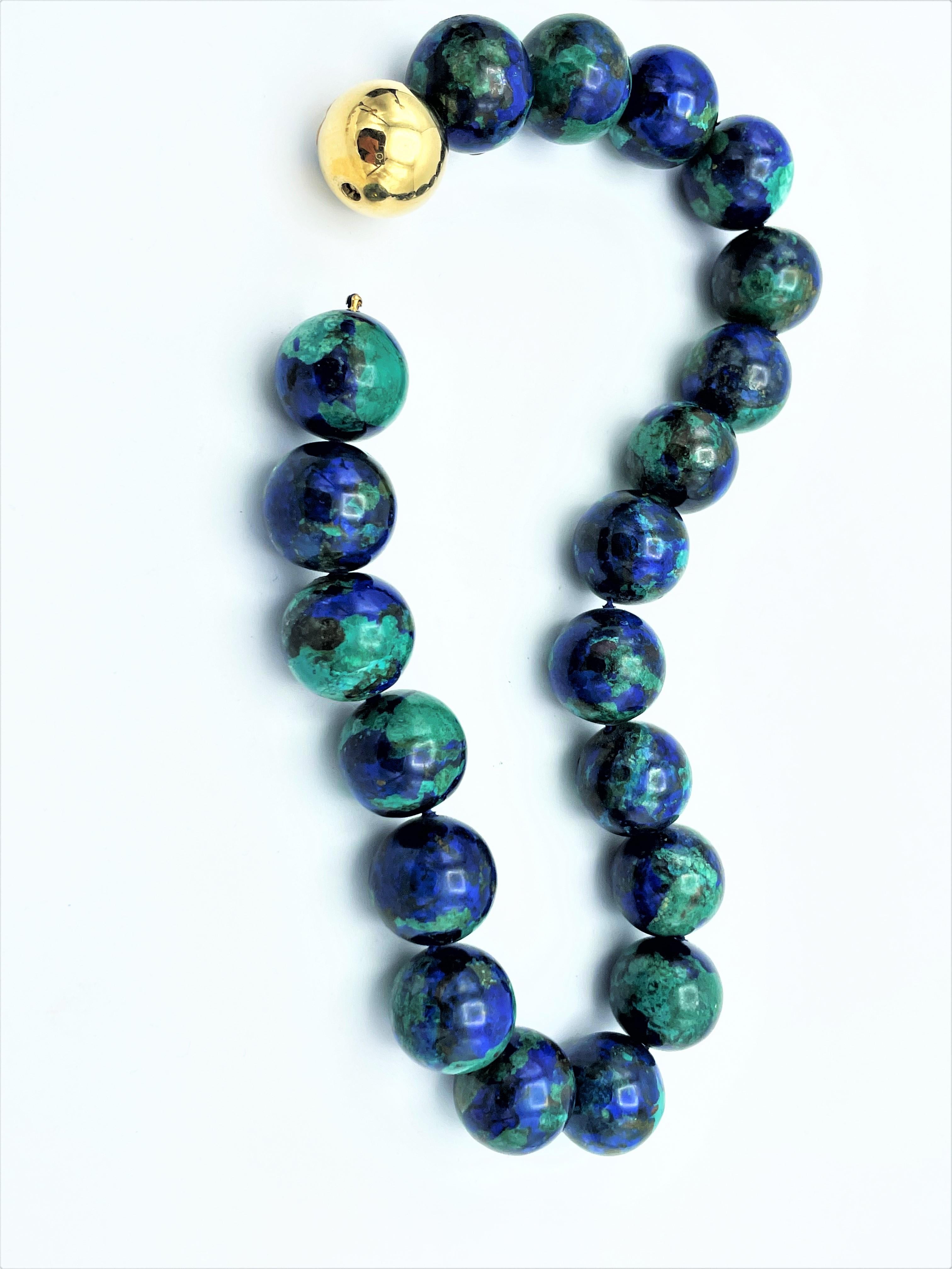 2 Edelsteinketten Azurit-Malachit und Jaspis mit Kugelschloss für beide Ketten für Damen oder Herren