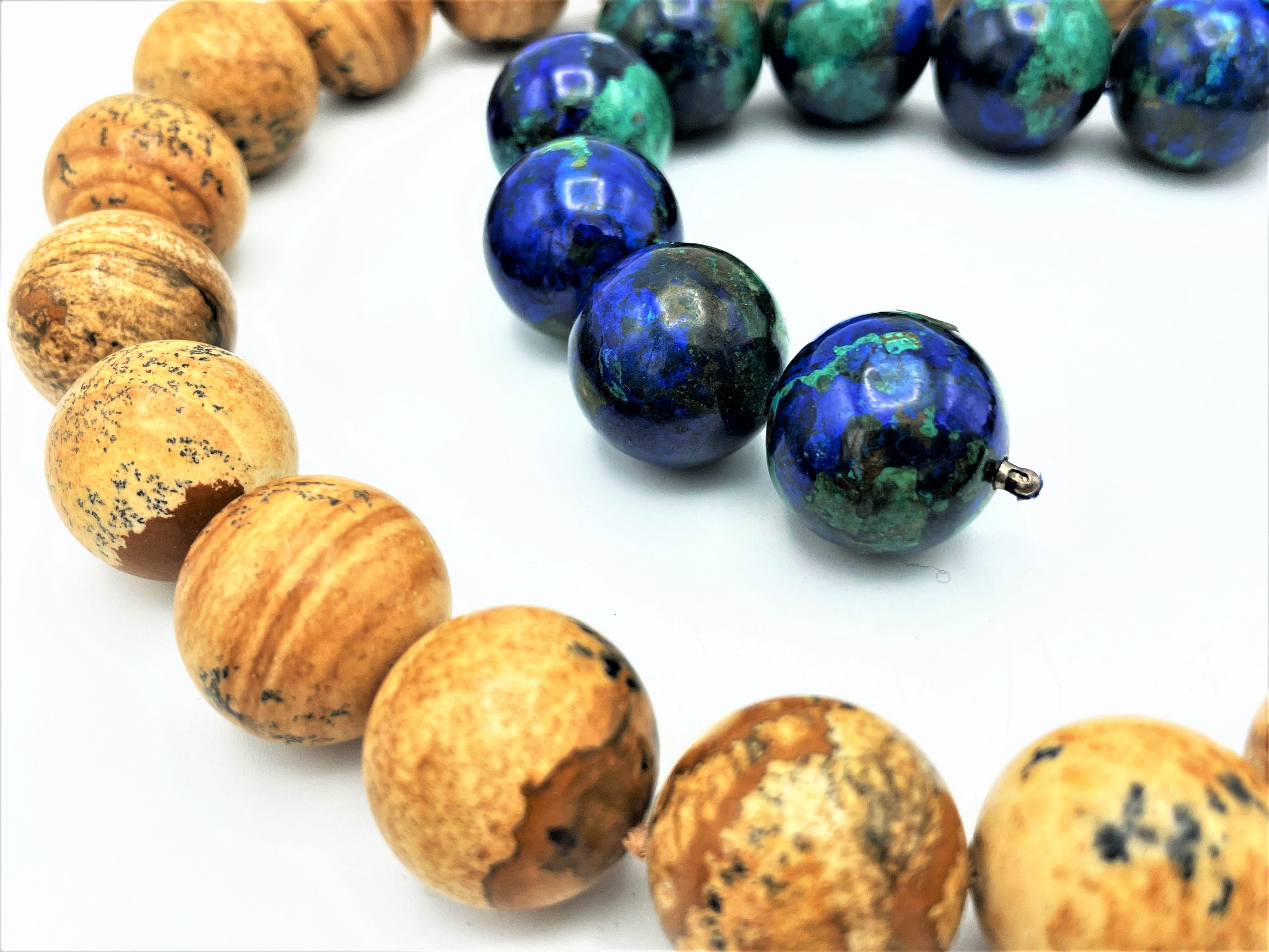 2 Collana di pietre preziose Azurite-Malachite, Diaspro, chiusura a sfera in oro 24 carati per entrambe le collane in vendita 7