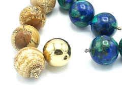 2 Gemstone necklace Azurite-Malachite, Jasper, 24 Carat gold ball lock for both