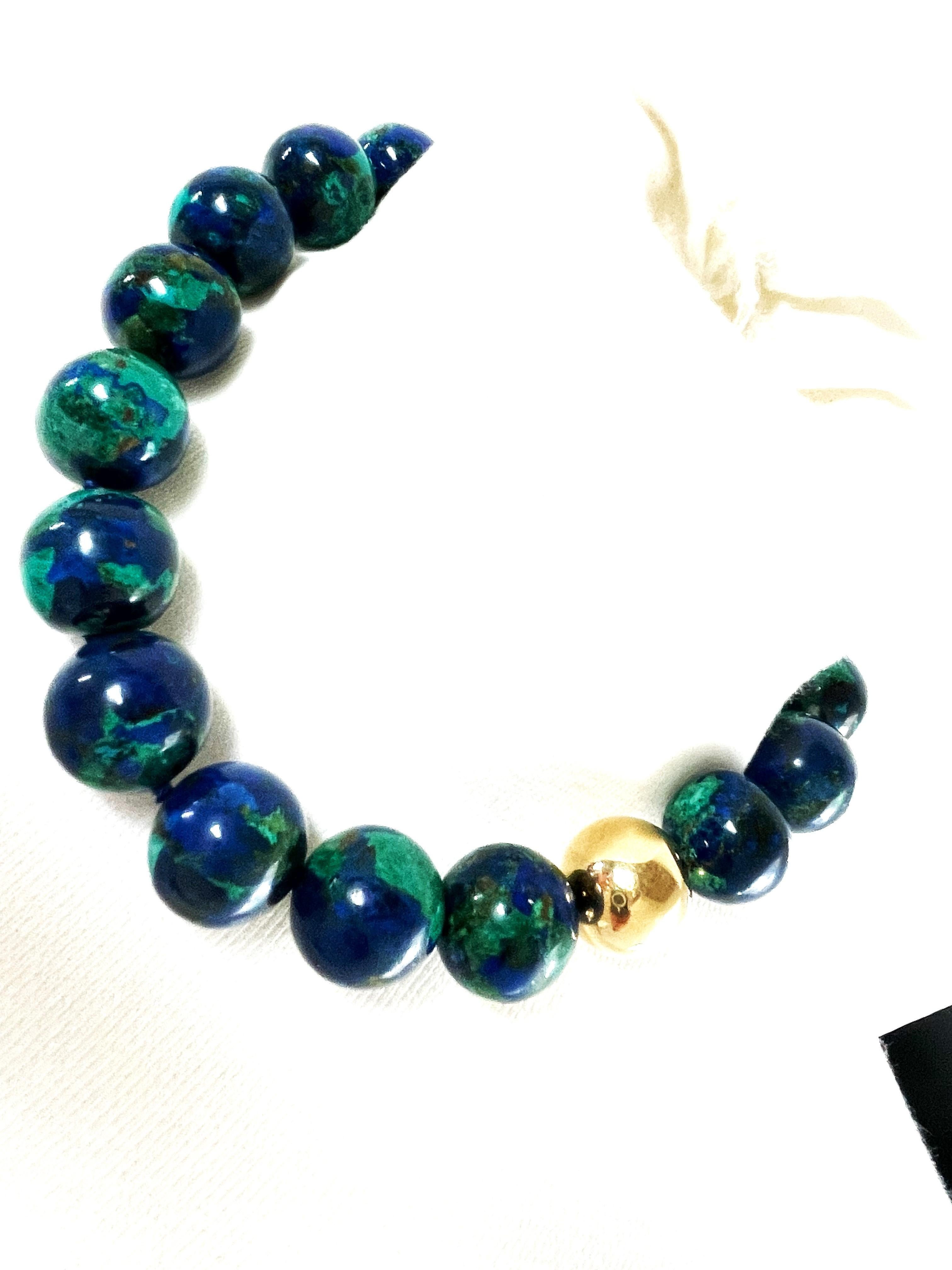 da uomo o donna 2 Collana di pietre preziose Azurite-Malachite, Diaspro, chiusura a sfera in oro 24 carati per entrambe le collane in vendita