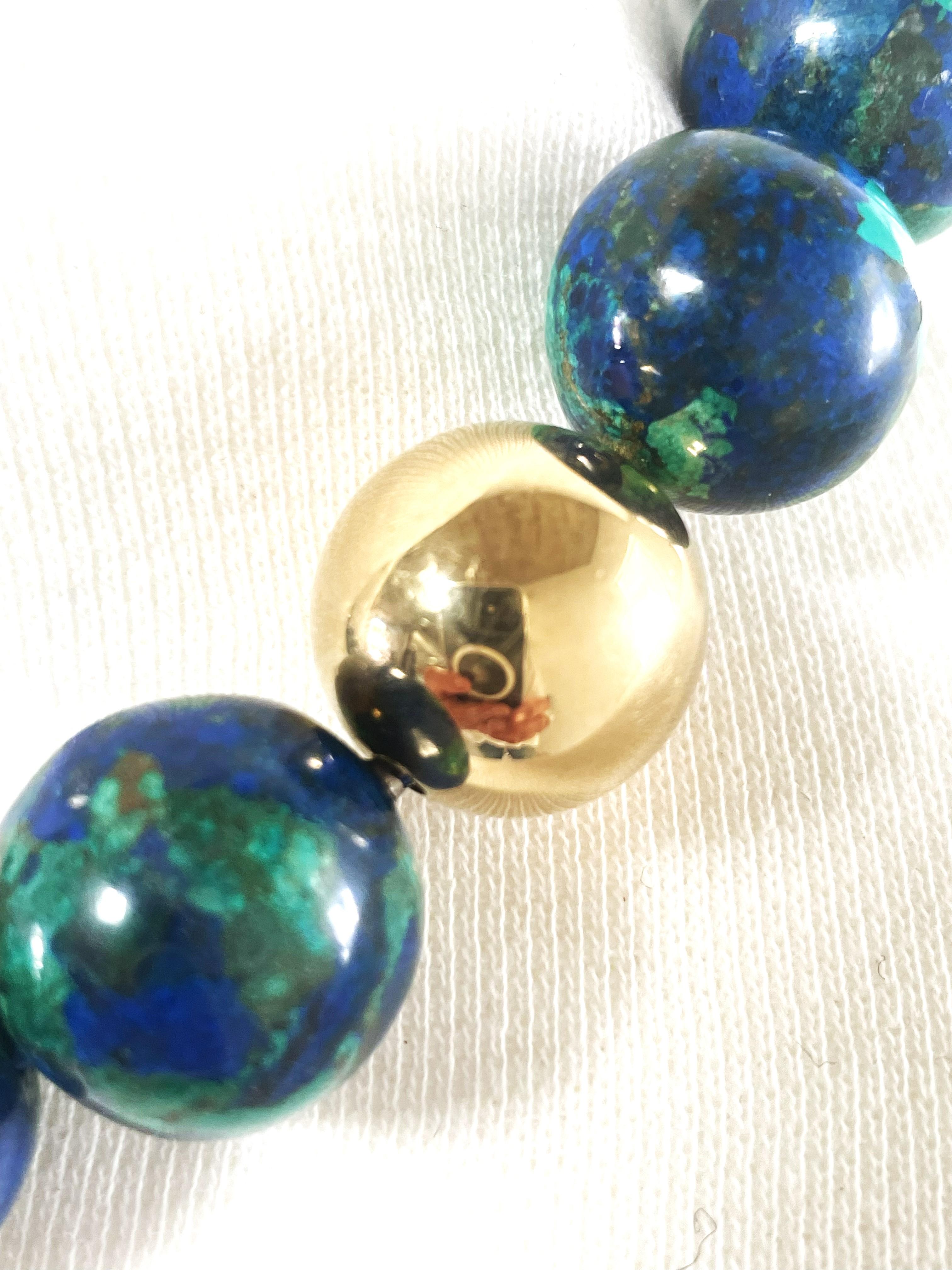 2 Collana di pietre preziose Azurite-Malachite, Diaspro, chiusura a sfera in oro 24 carati per entrambe le collane in vendita 1