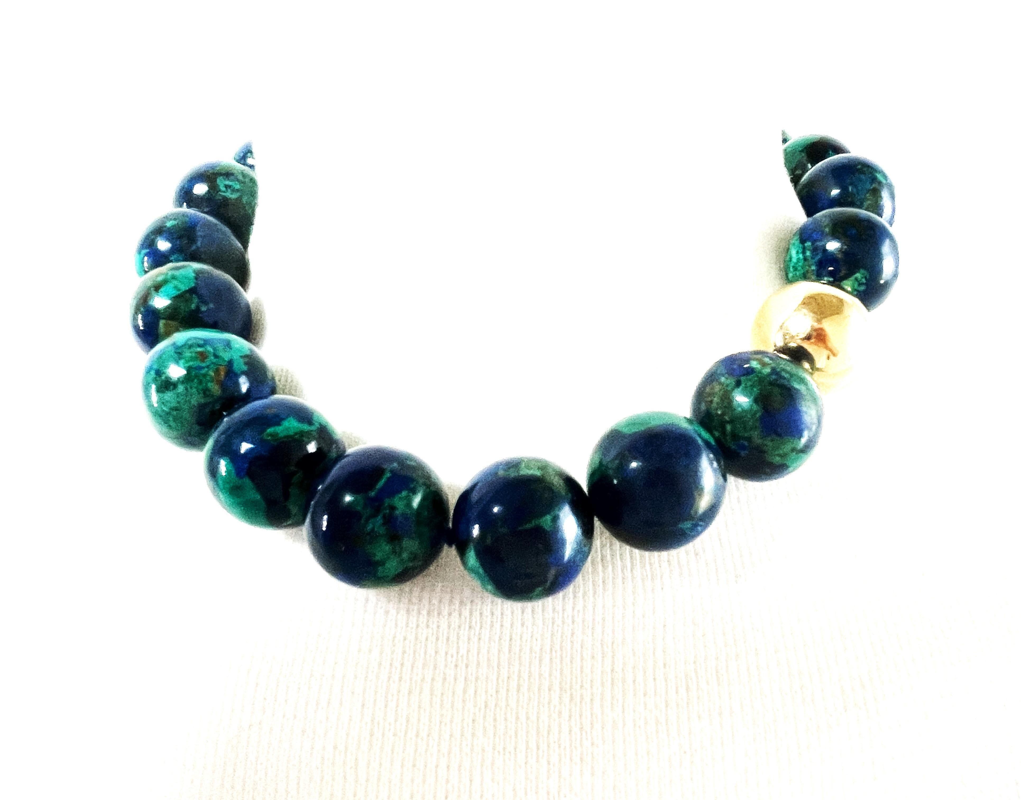 2 Collana di pietre preziose Azurite-Malachite, Diaspro, chiusura a sfera in oro 24 carati per entrambe le collane in vendita 2