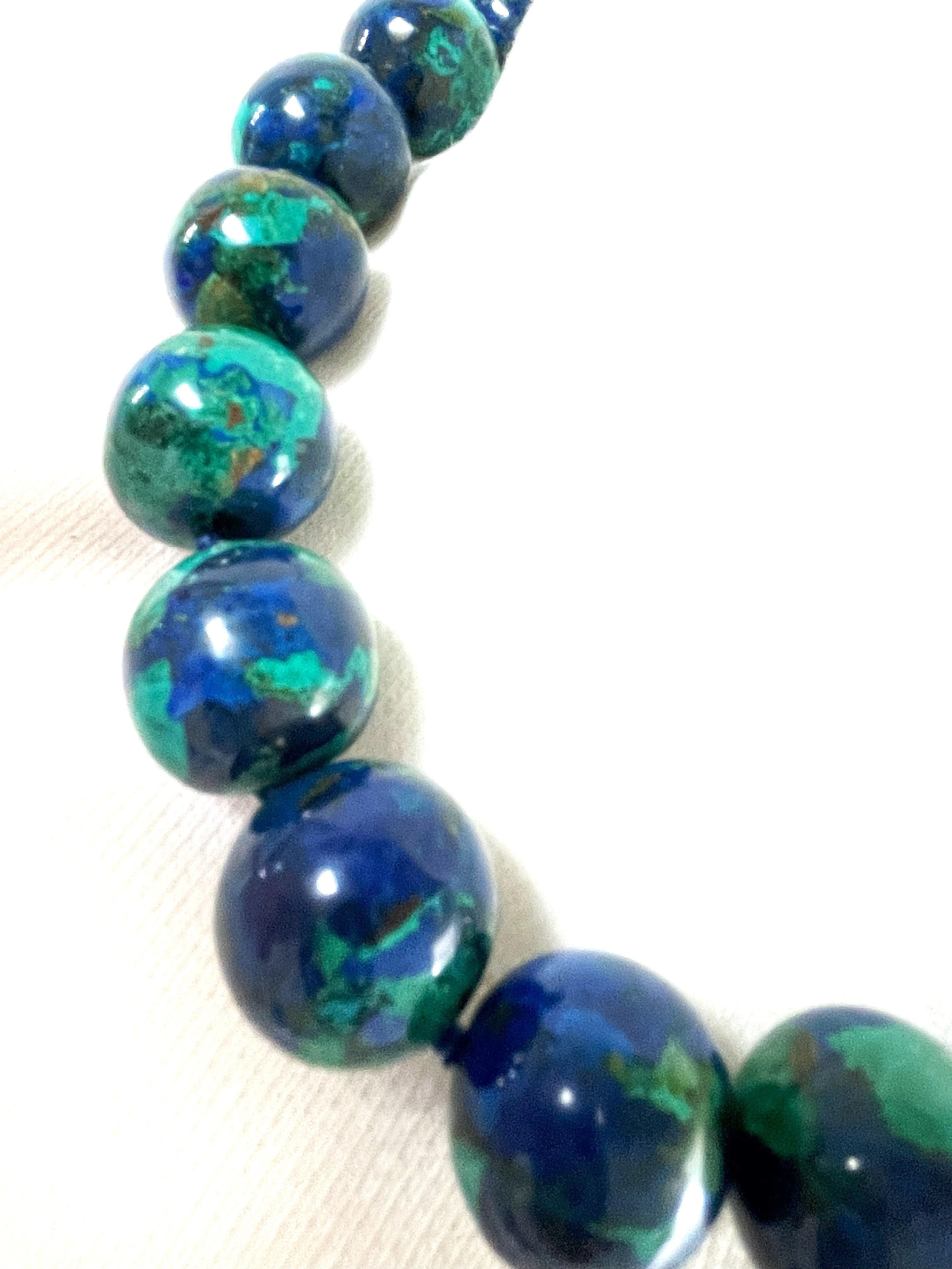 2 Collana di pietre preziose Azurite-Malachite, Diaspro, chiusura a sfera in oro 24 carati per entrambe le collane in vendita 3