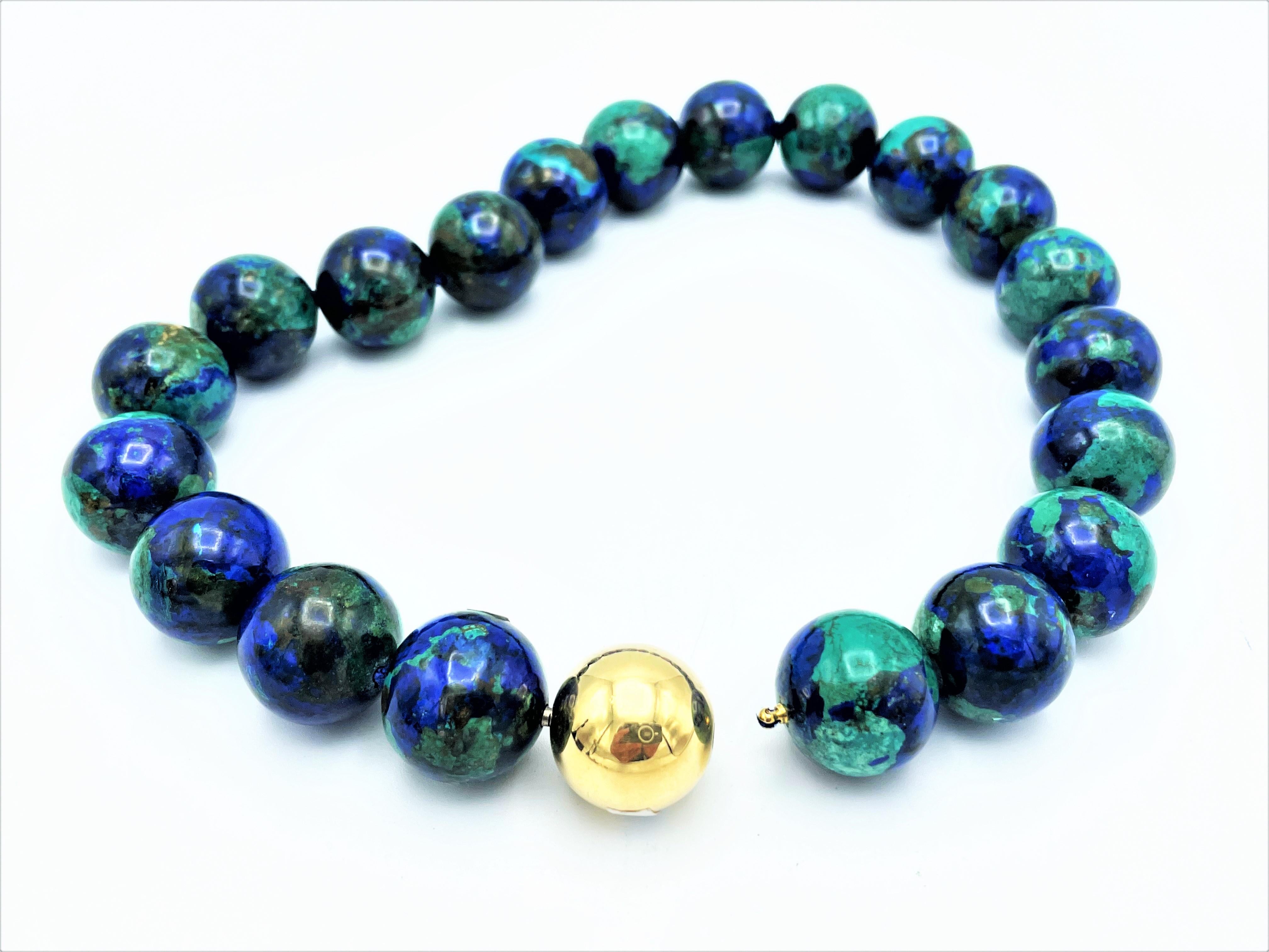 2 Collana di pietre preziose Azurite-Malachite, Diaspro, chiusura a sfera in oro 24 carati per entrambe le collane in vendita 4