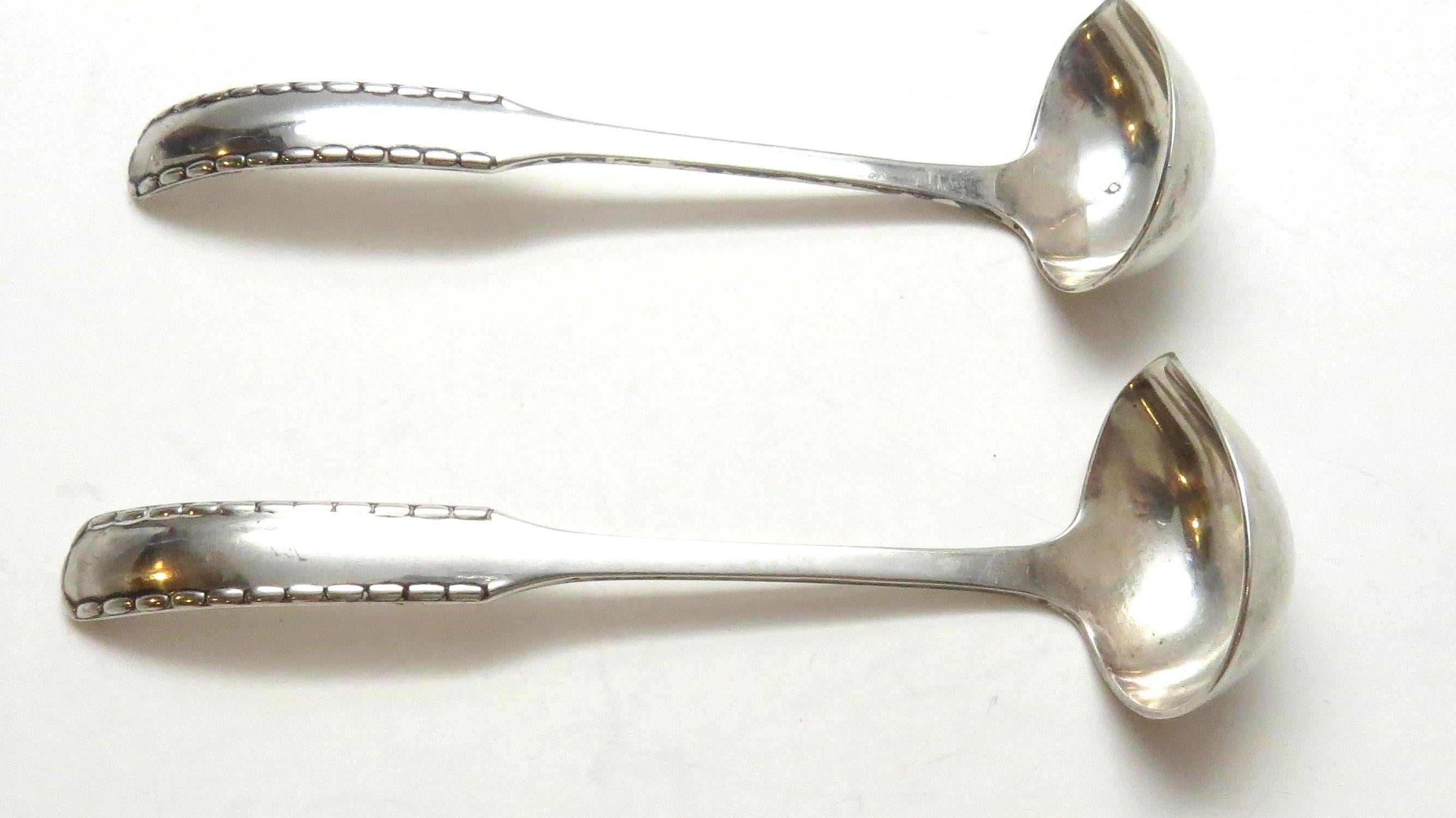 2 Georg Jensen Denmark Sterling Silver Sauce Ladle, Rope Pattern In Good Condition In Washington Depot, CT