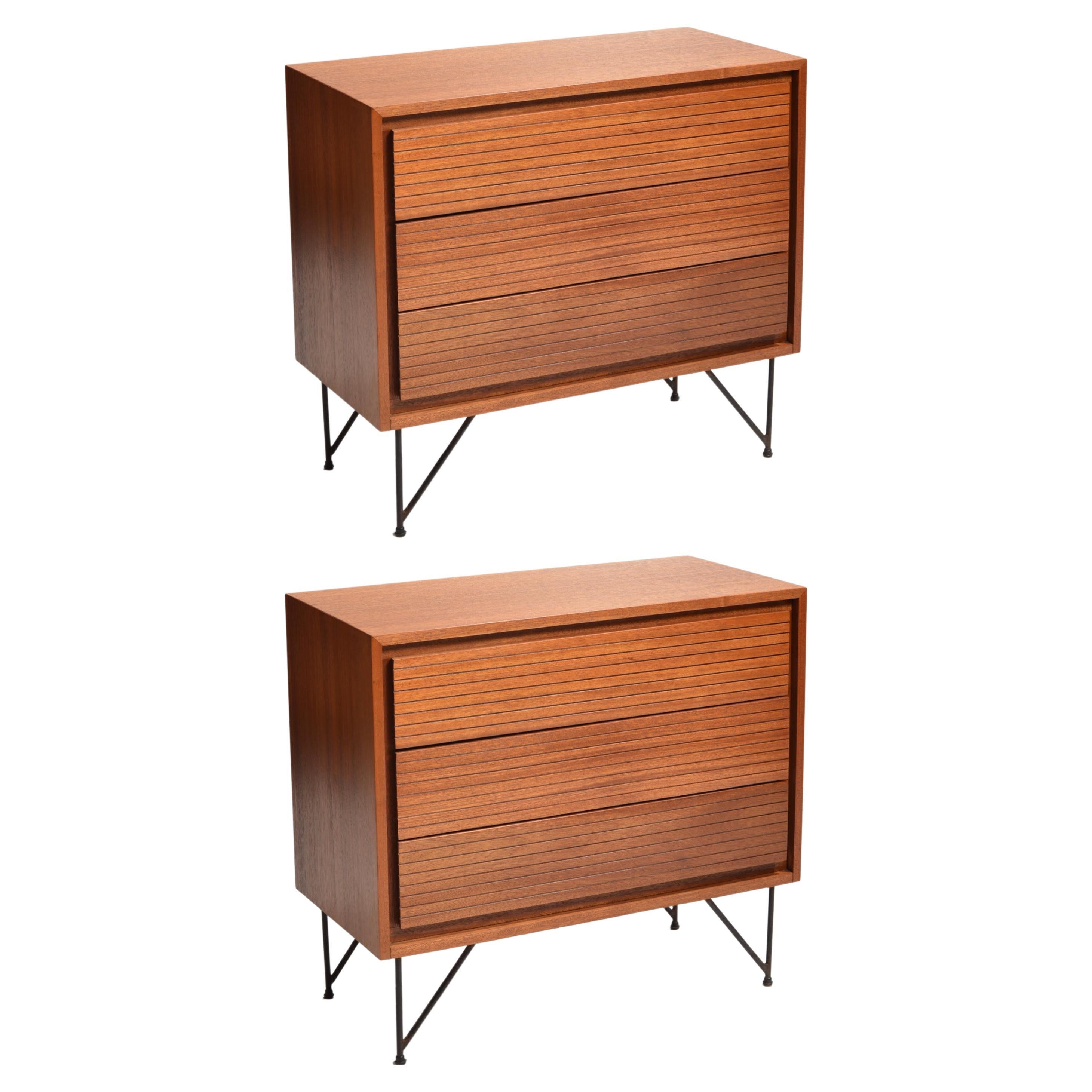 2 George Nelson Style Mid-Century Solid Mahogany Low Boy Dressers For Sale