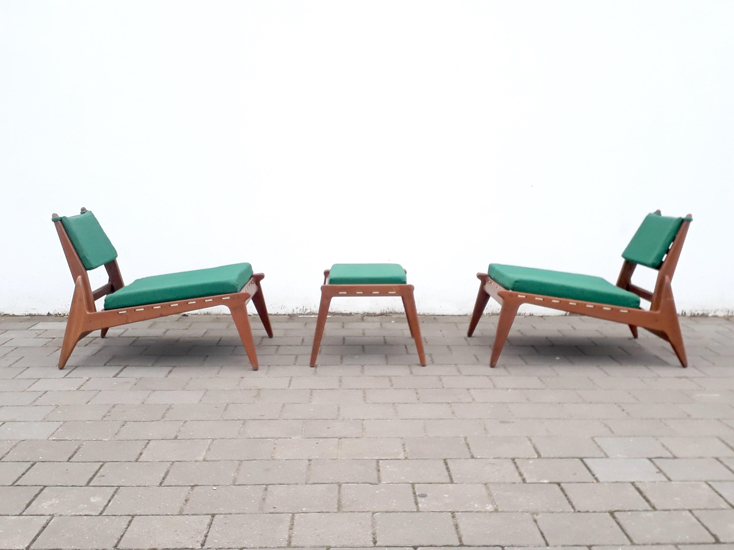 Mid-20th Century 2 German Hunting Chairs Organic Teak Wood Attributed to Otto Frei, 1950s For Sale