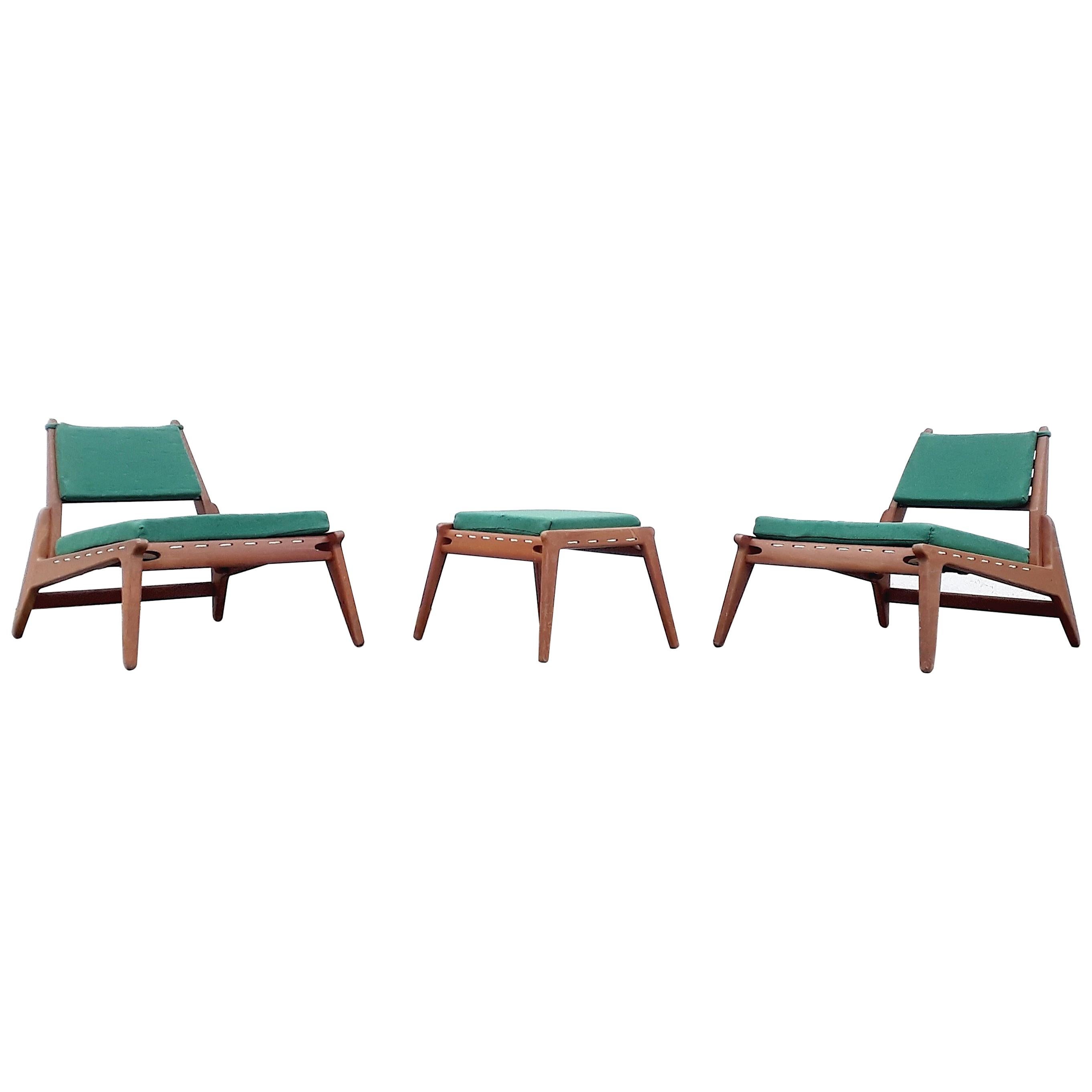 2 German Hunting Chairs Organic Teak Wood Attributed to Otto Frei, 1950s For Sale