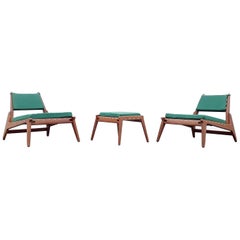 Vintage 2 German Hunting Chairs Organic Teak Wood Attributed to Otto Frei, 1950s